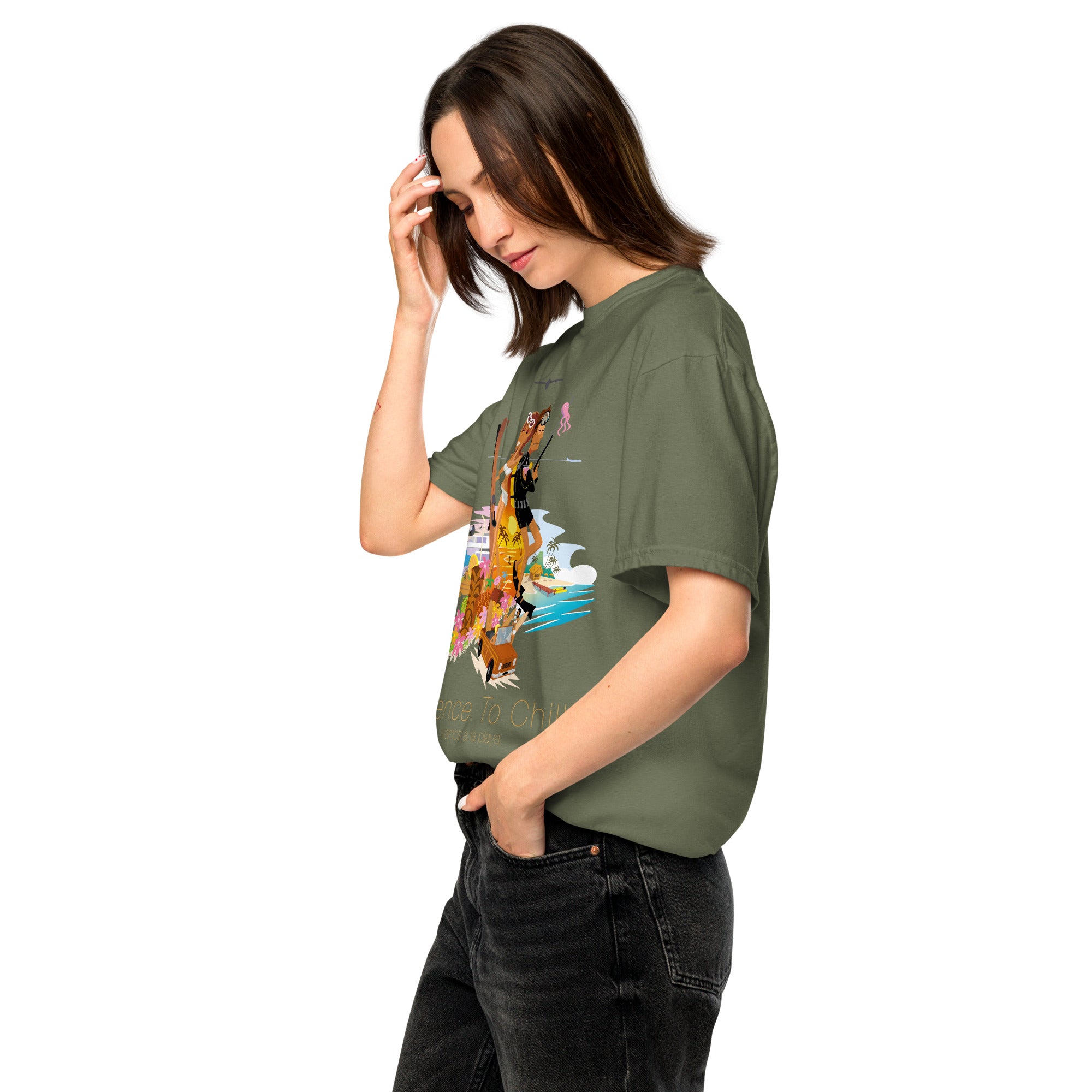 Unisex garment-dyed heavyweight t-shirt License to Chill Vamos a la Playa on dark colors