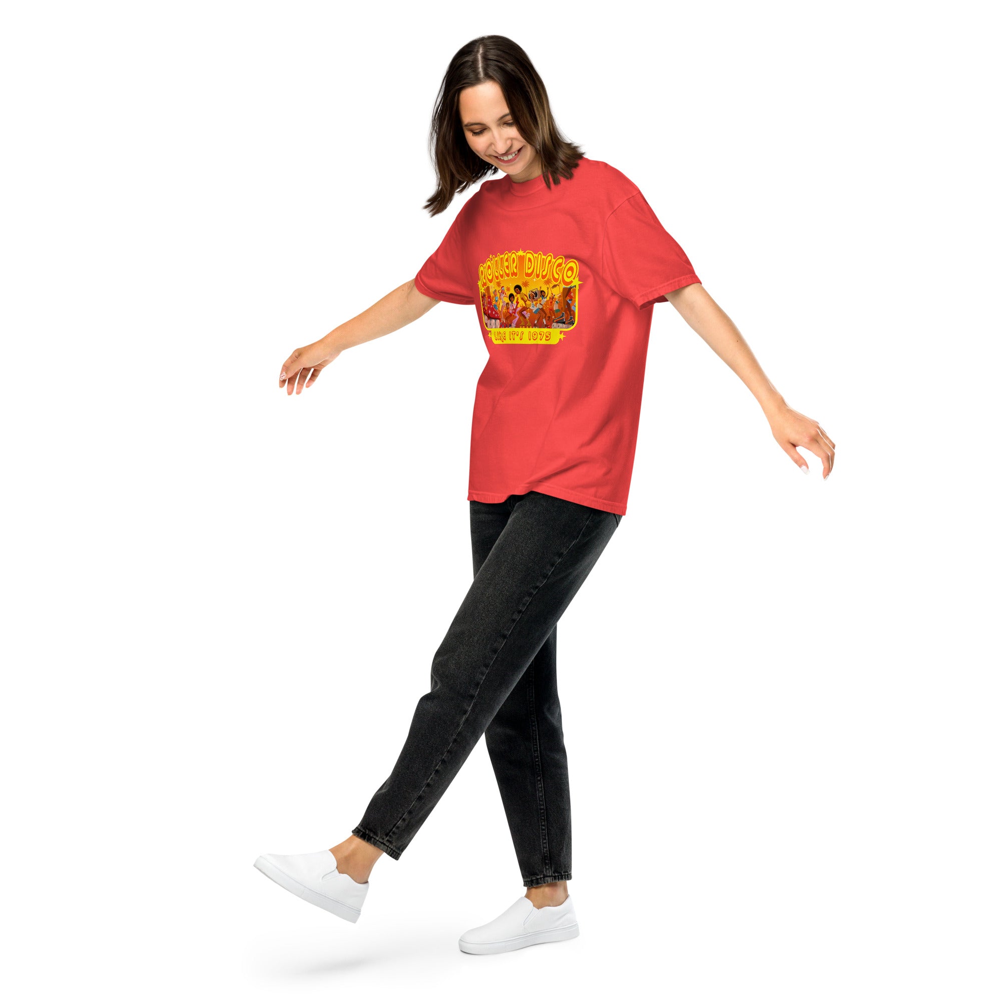T-shirt teinté lourd unisexe Roller Disco sur rouges