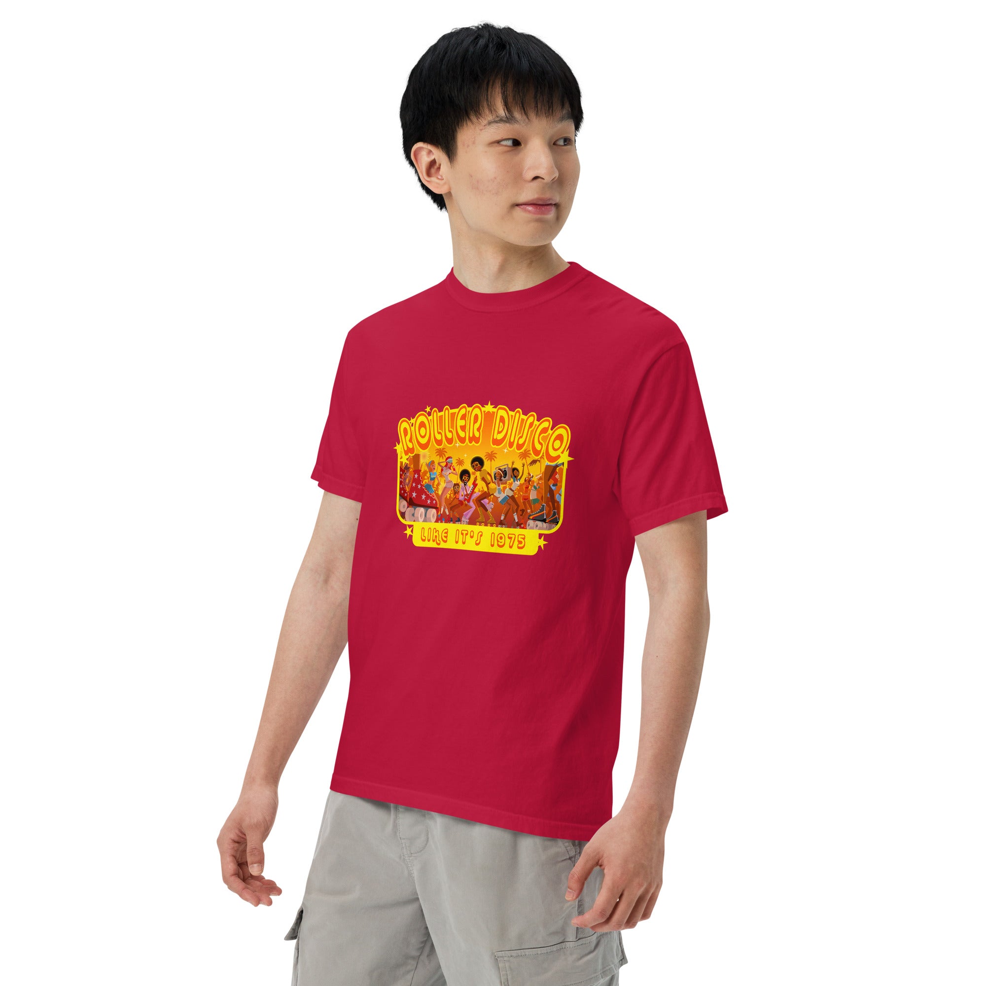 T-shirt teinté lourd unisexe Roller Disco sur rouges