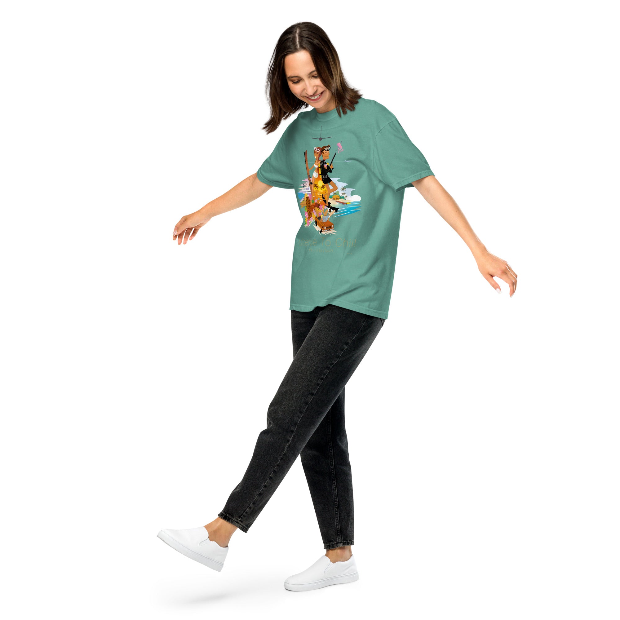 Unisex garment-dyed heavyweight t-shirt License to Chill Vamos a la Playa on dark colors