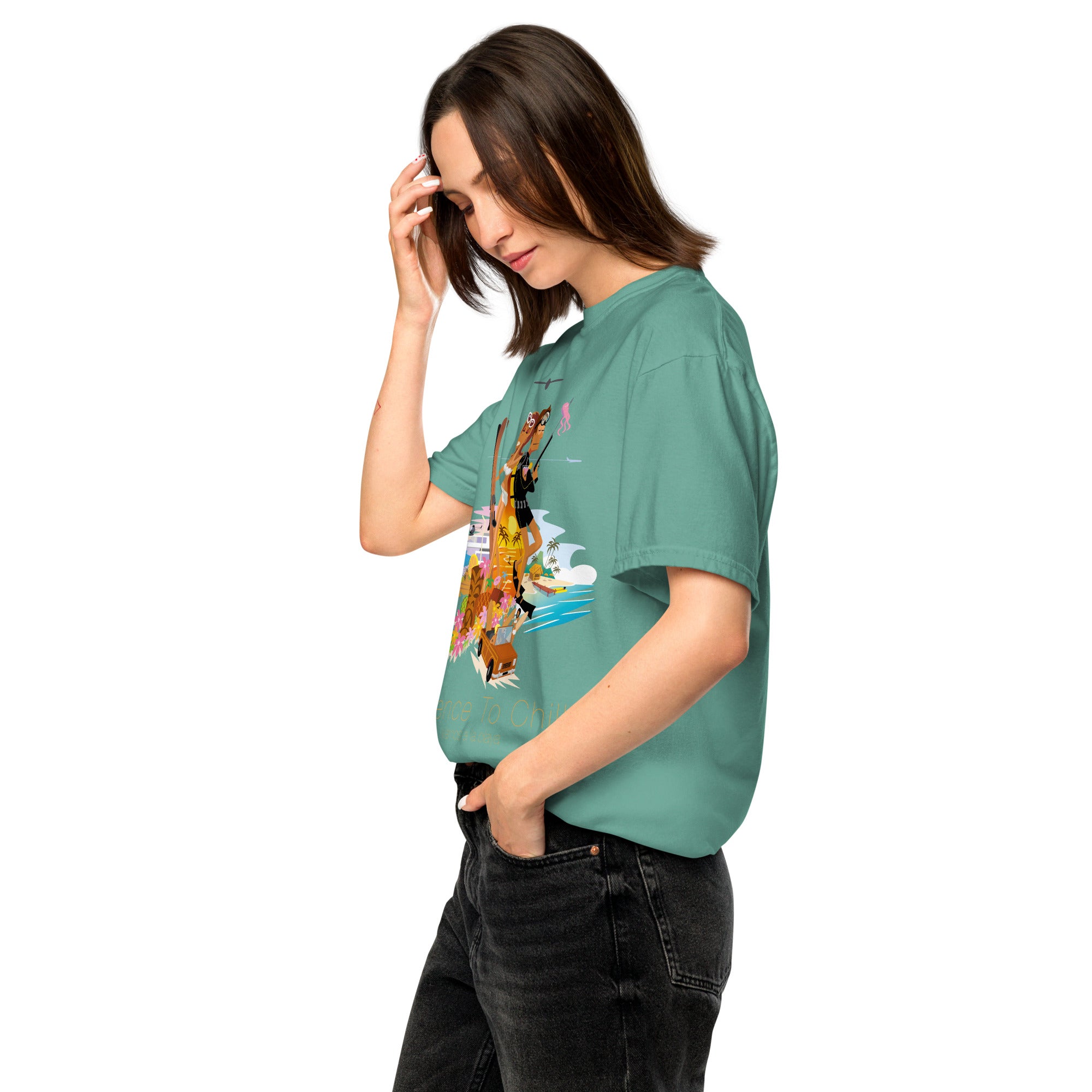 Unisex garment-dyed heavyweight t-shirt License to Chill Vamos a la Playa on dark colors