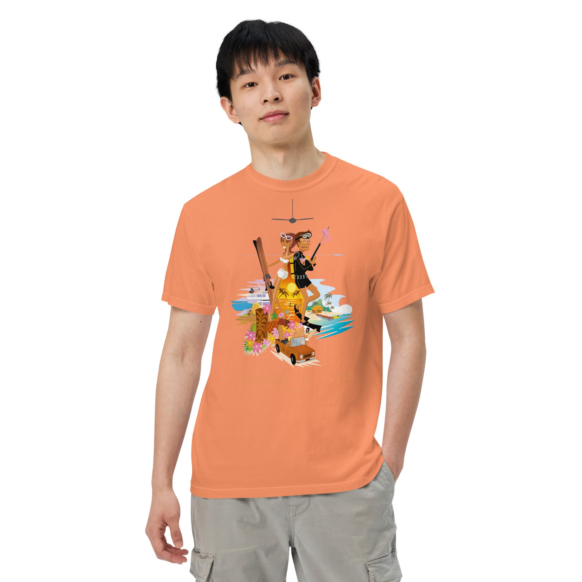 Unisex garment-dyed heavyweight t-shirt License to Chill Vamos a la Playa on dark colors