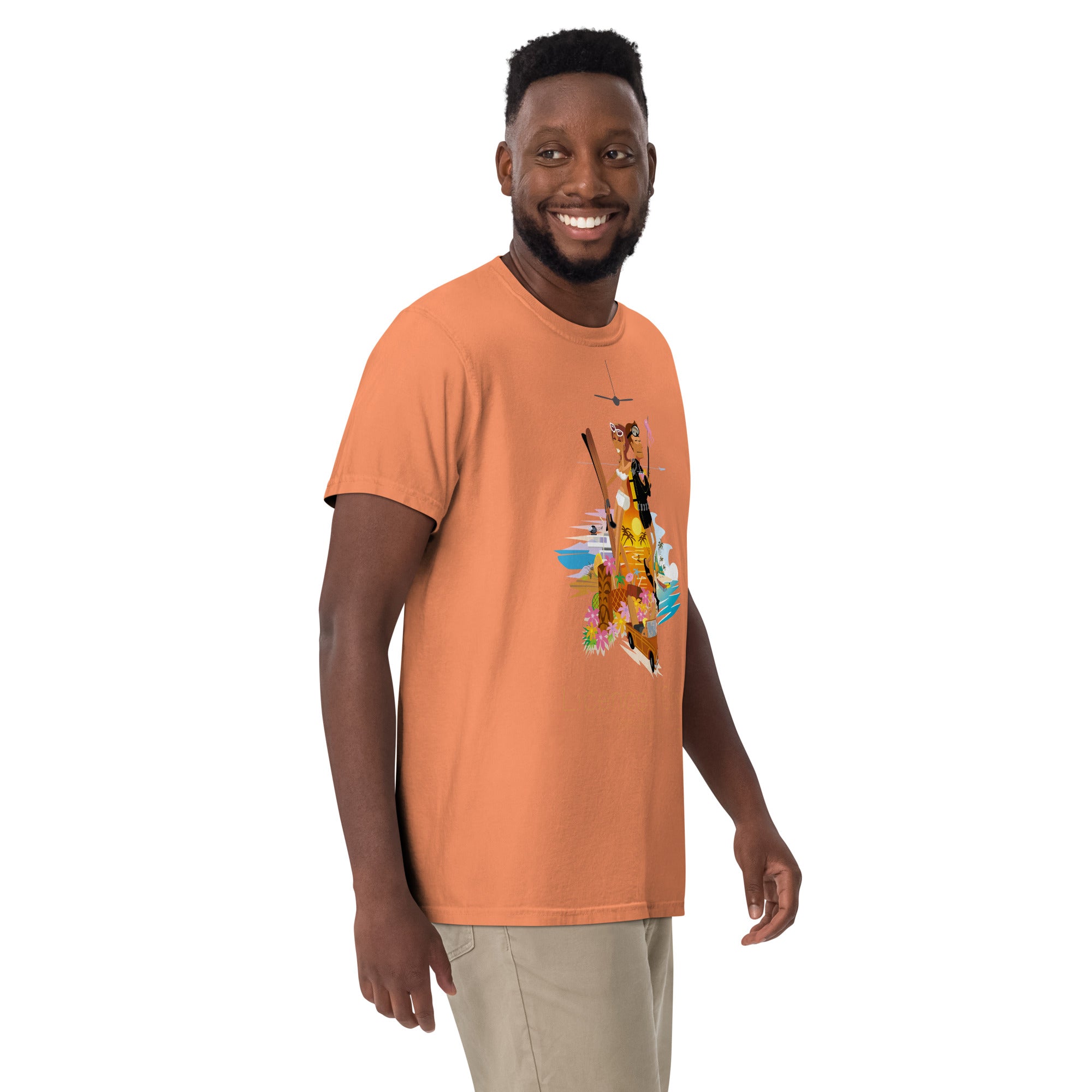 Unisex garment-dyed heavyweight t-shirt License to Chill Vamos a la Playa on dark colors