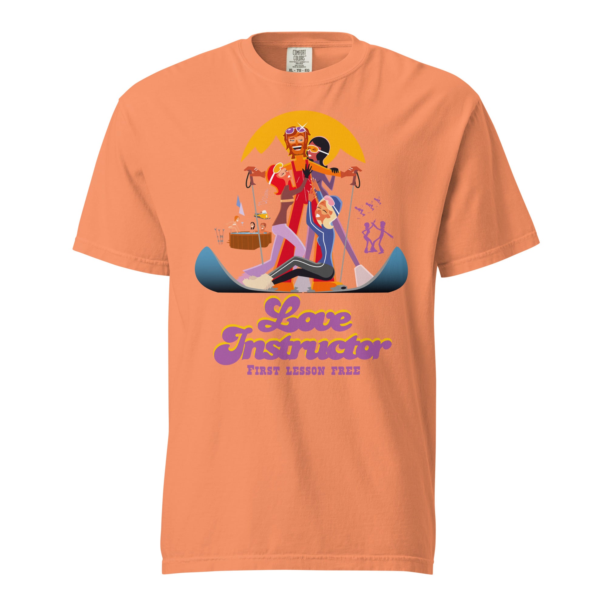 T-shirt teinté lourd unisexe Love instructor First lesson free sur couleurs rouges