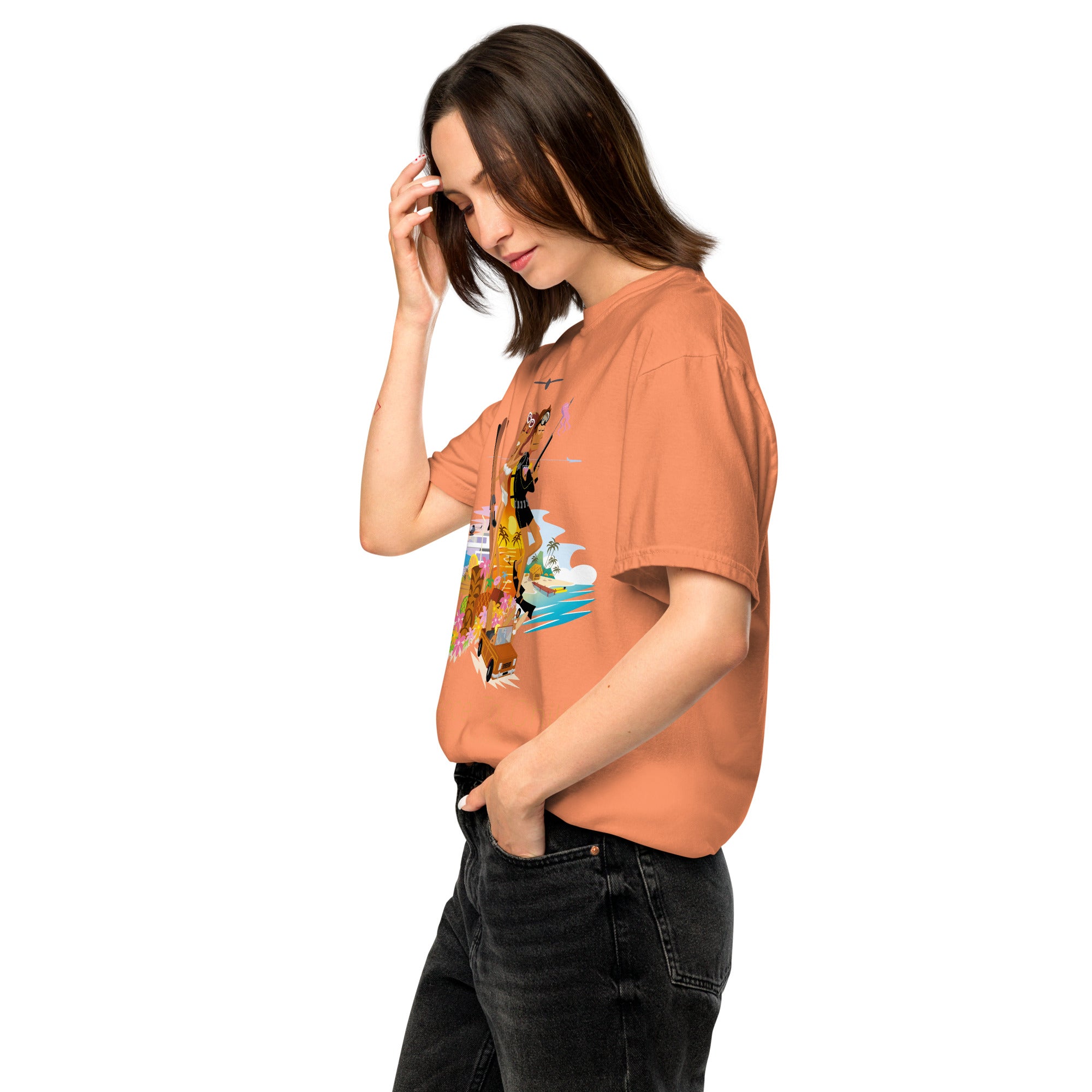 Unisex garment-dyed heavyweight t-shirt License to Chill Vamos a la Playa on dark colors