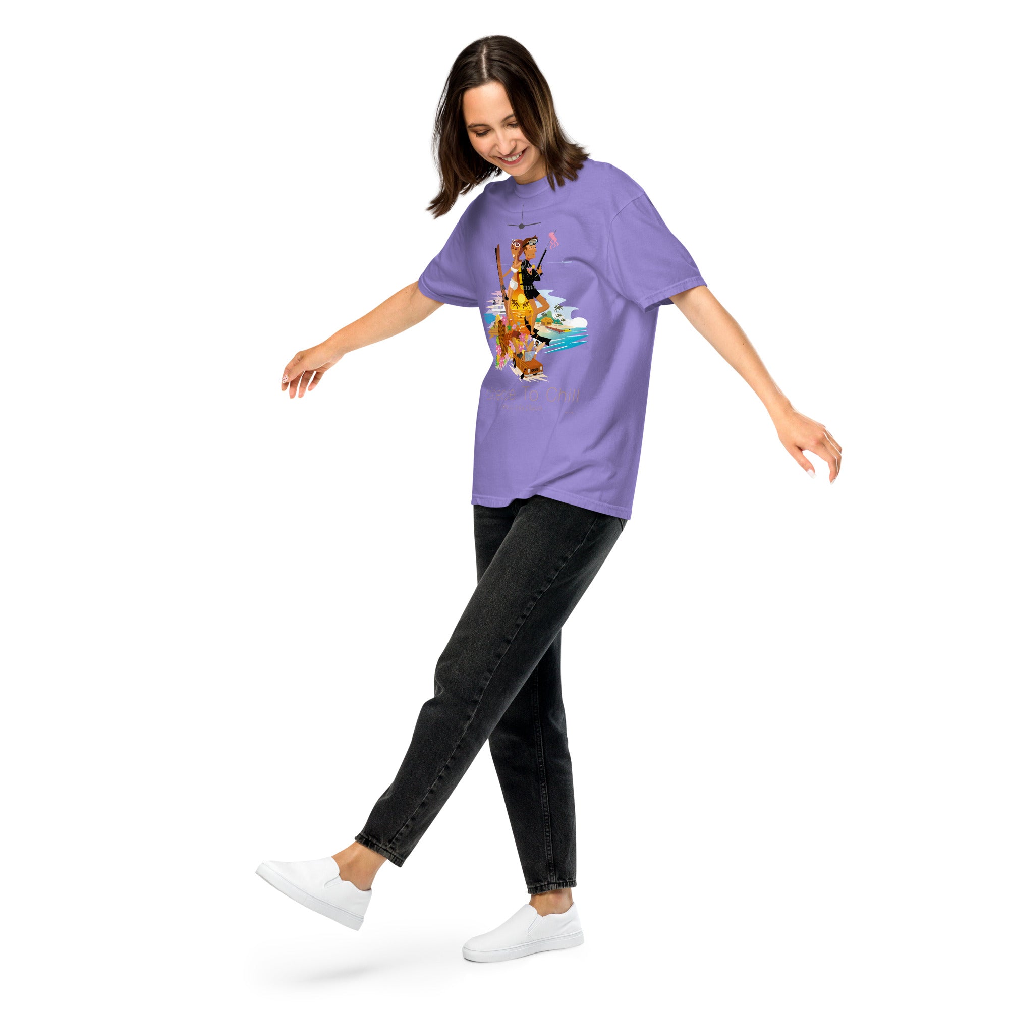 Unisex garment-dyed heavyweight t-shirt License to Chill Vamos a la Playa on dark colors