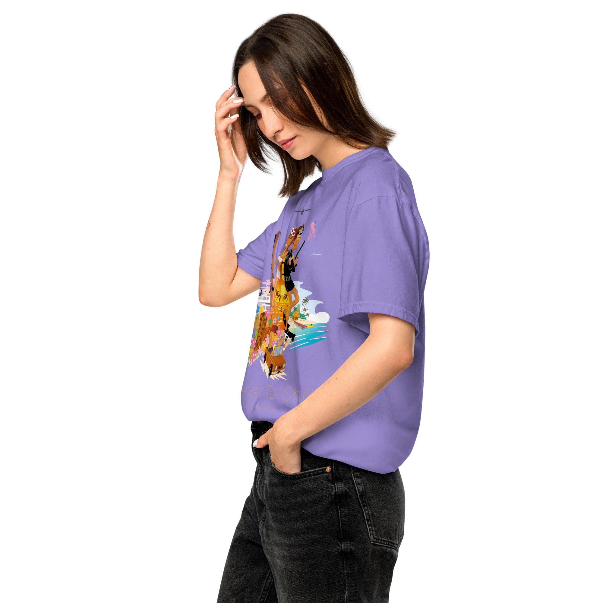 Unisex garment-dyed heavyweight t-shirt License to Chill Vamos a la Playa on dark colors