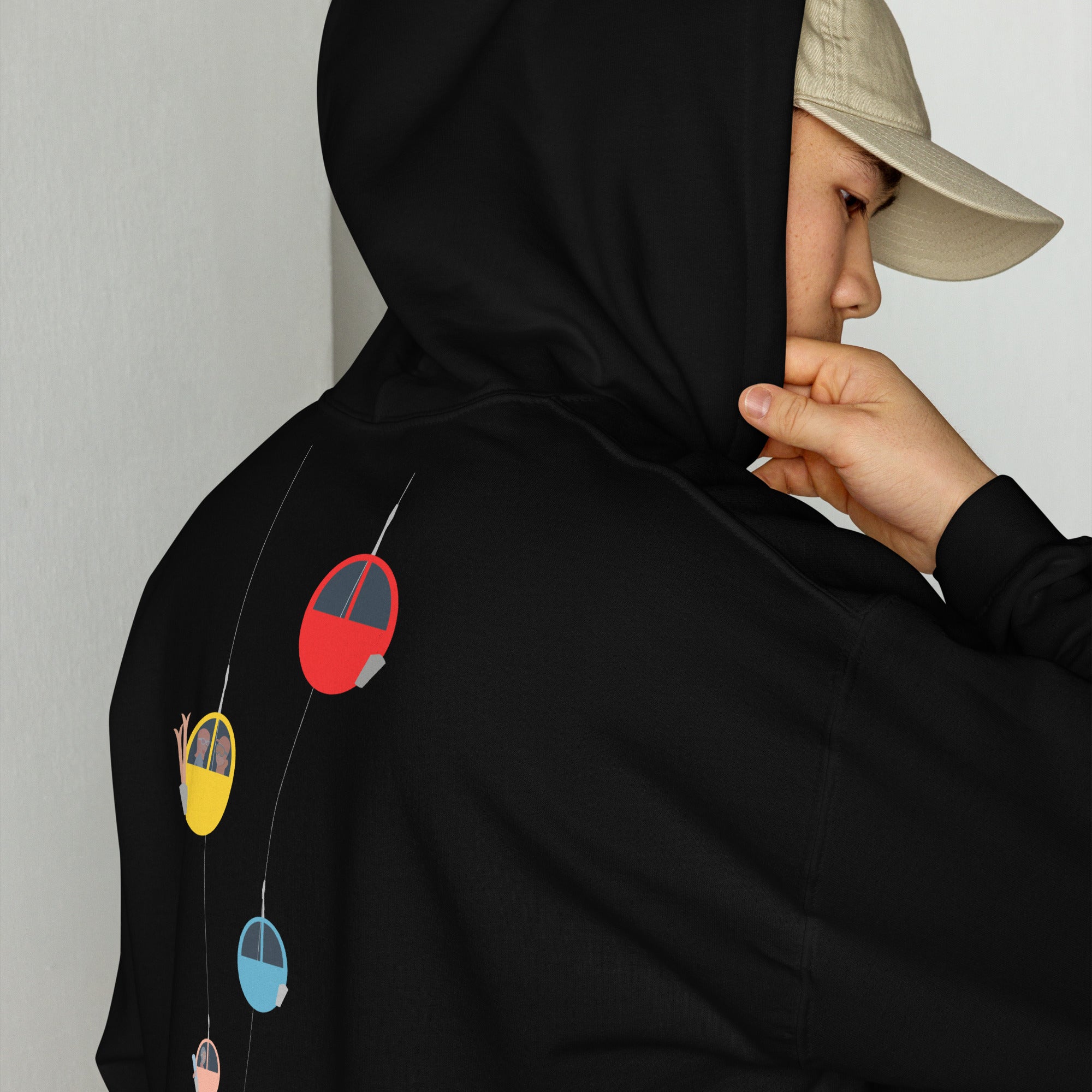 Sweat à capuche d'hiver unisexe Gondolas in the mist (face & dos)