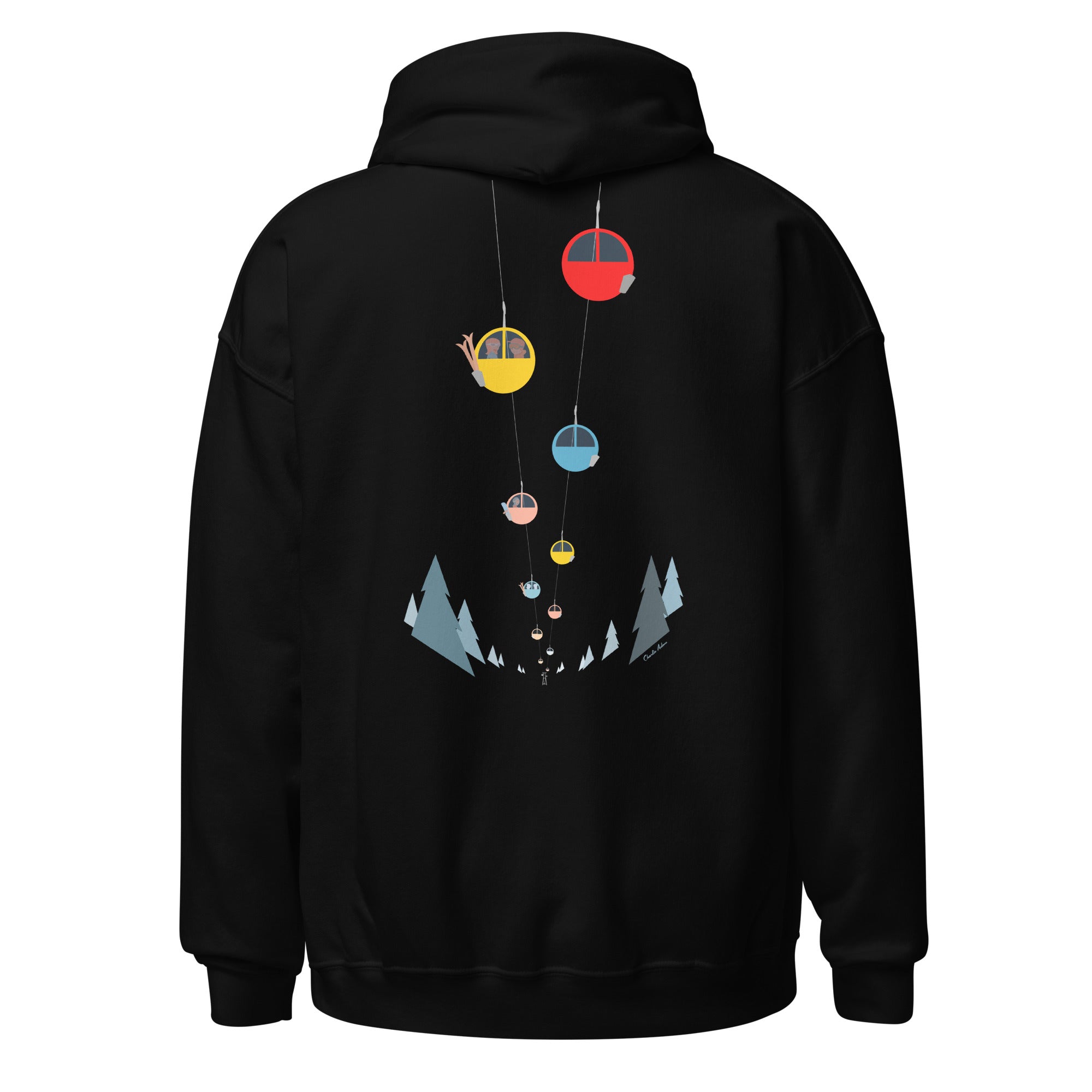 Sweat à capuche d'hiver unisexe Gondolas in the mist (face & dos)