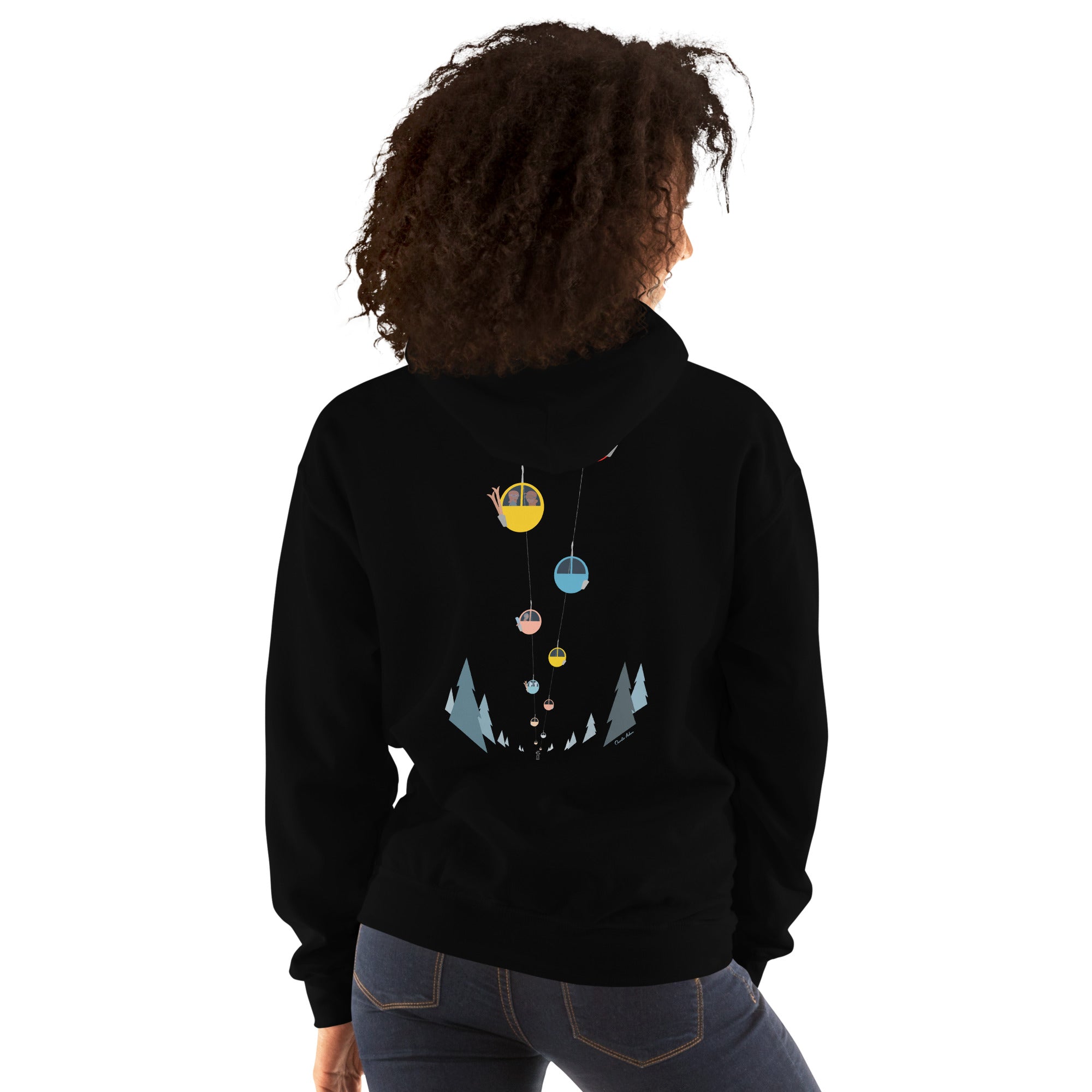 Sweat à capuche d'hiver unisexe Gondolas in the mist (face & dos)