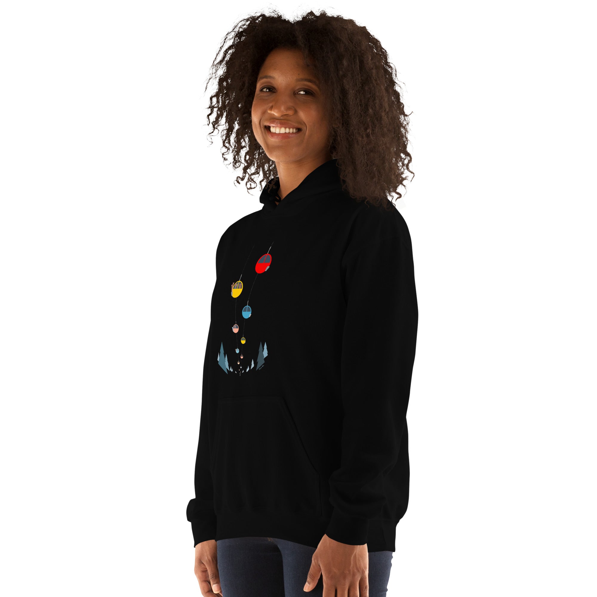 Sweat à capuche d'hiver unisexe Gondolas in the mist (face & dos)