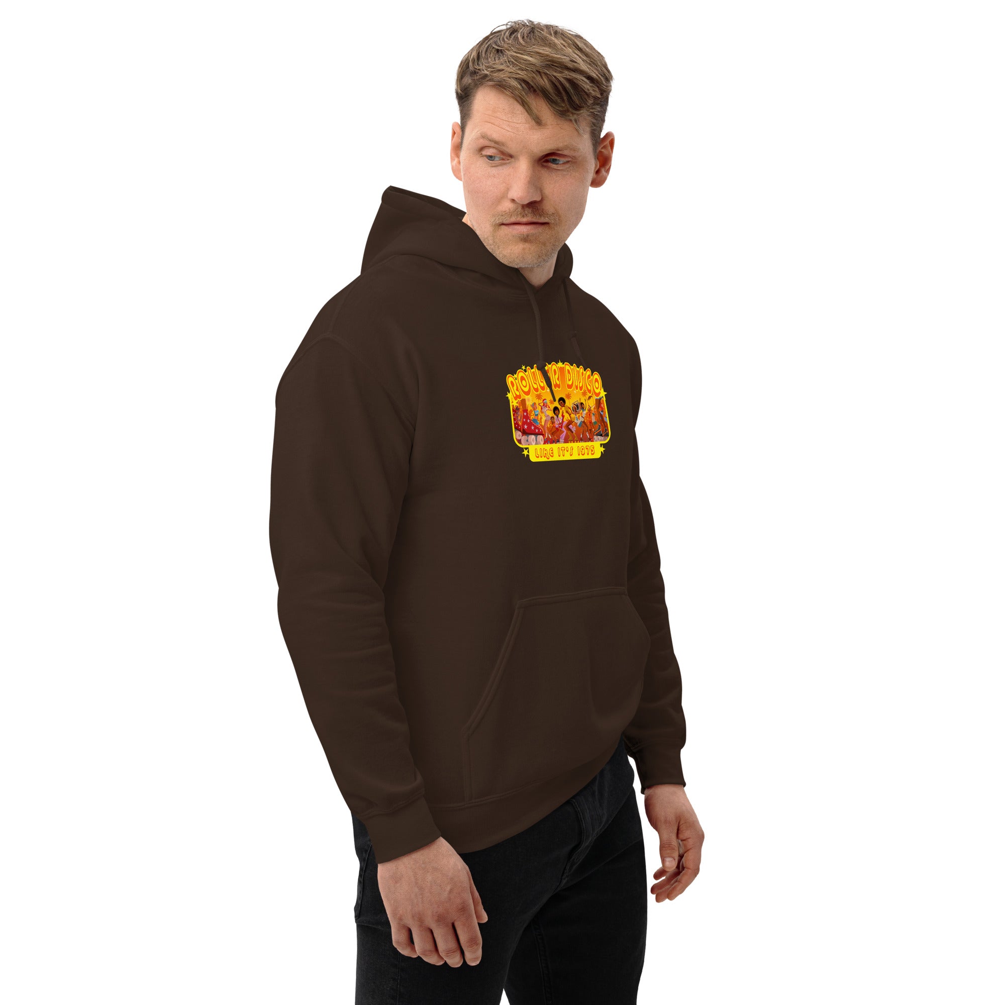 Sweat à capuche d'hiver unisexe Roller Disco 1975 sur fond sombre