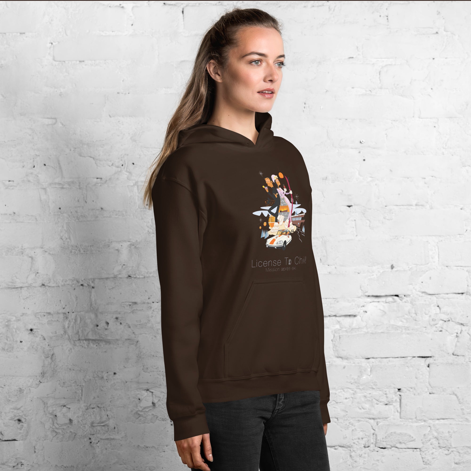 Sweat à capuche d'hiver unisexe License To Chill Mission Après-Ski sur couleurs foncées