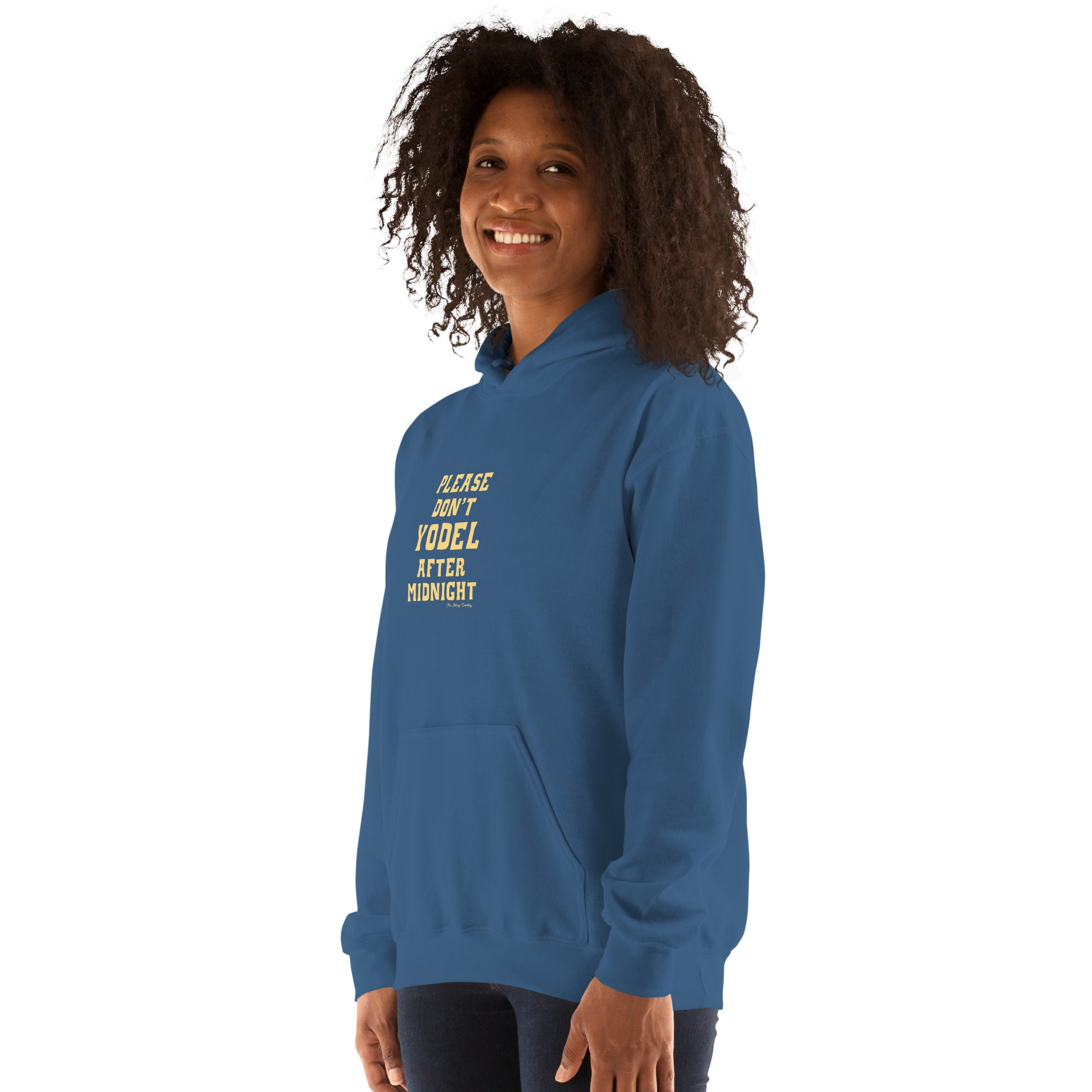 Sweat à capuche d'hiver unisexe Don't Yodel After Midnight sur fond sombre