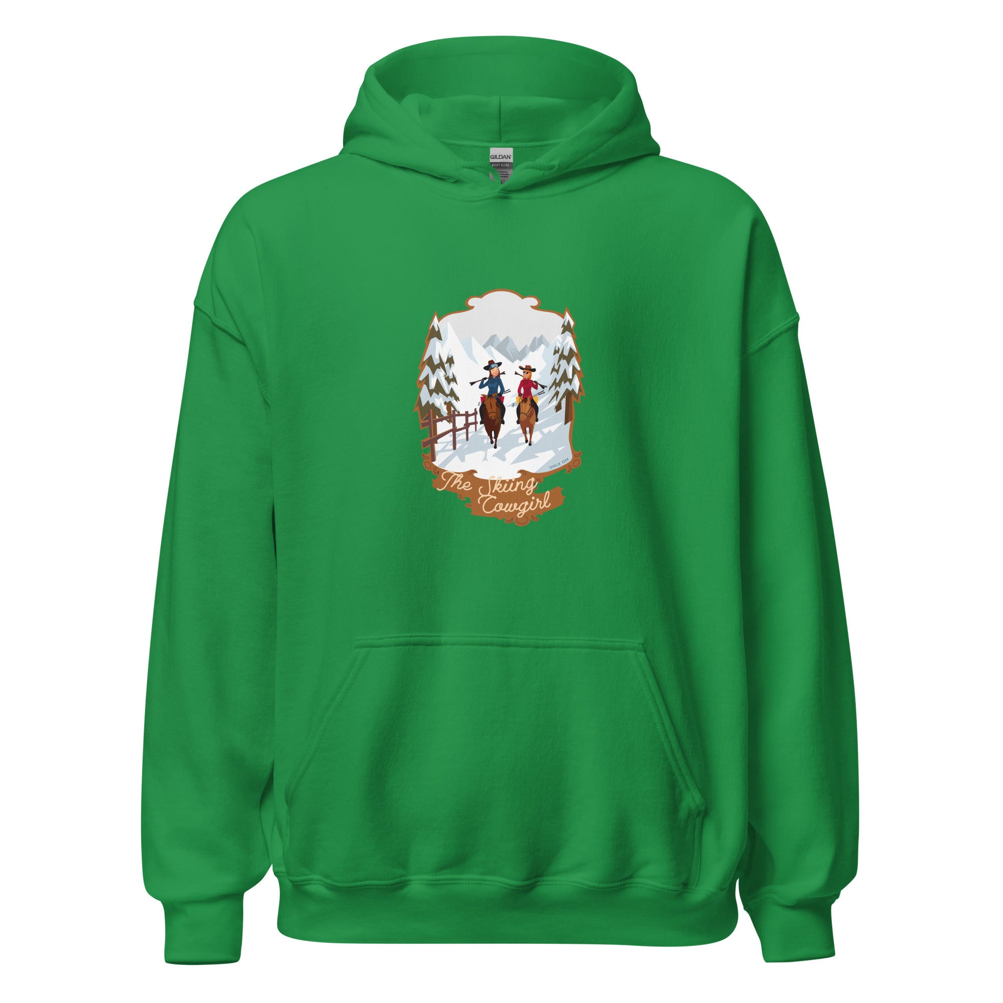 Sweat à capuche d'hiver unisexe The Skiing Cowgirl sur couleurs vives