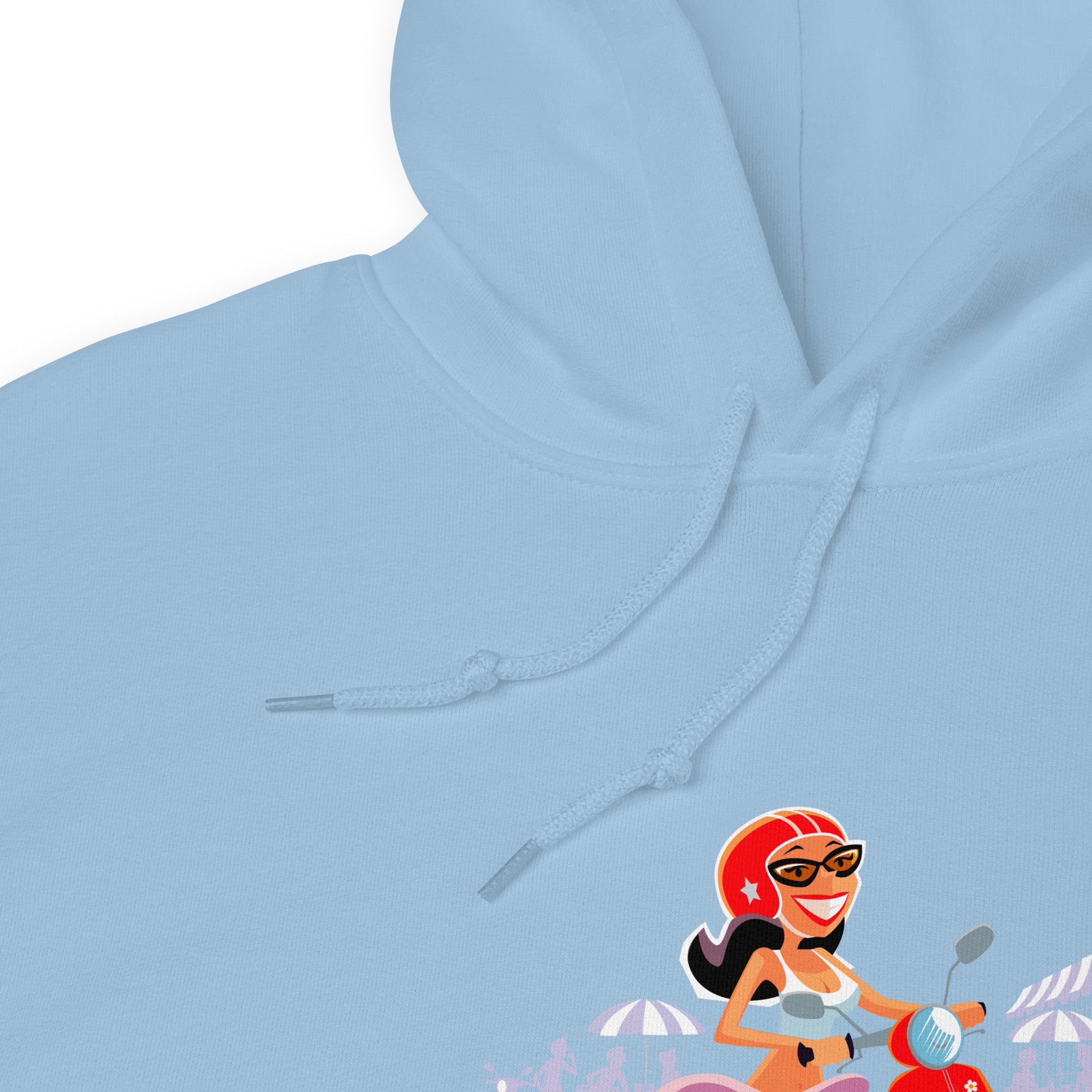 Sweat à capuche d'hiver unisexe Vespa Girl in St Tropez sur couleur claires