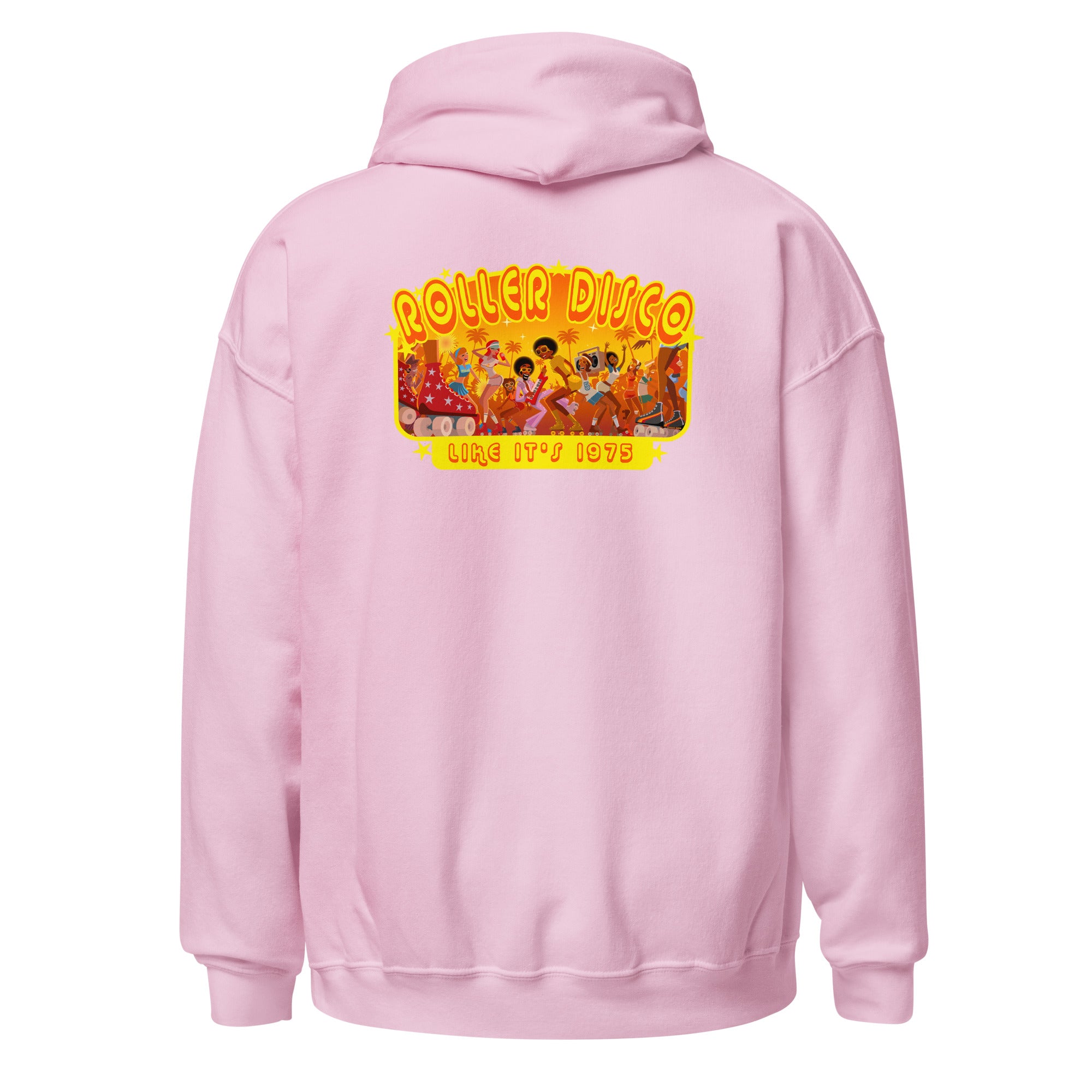 Sweat à capuche d'hiver unisexe Roller Disco 1975 sur couleurs claires (dos)