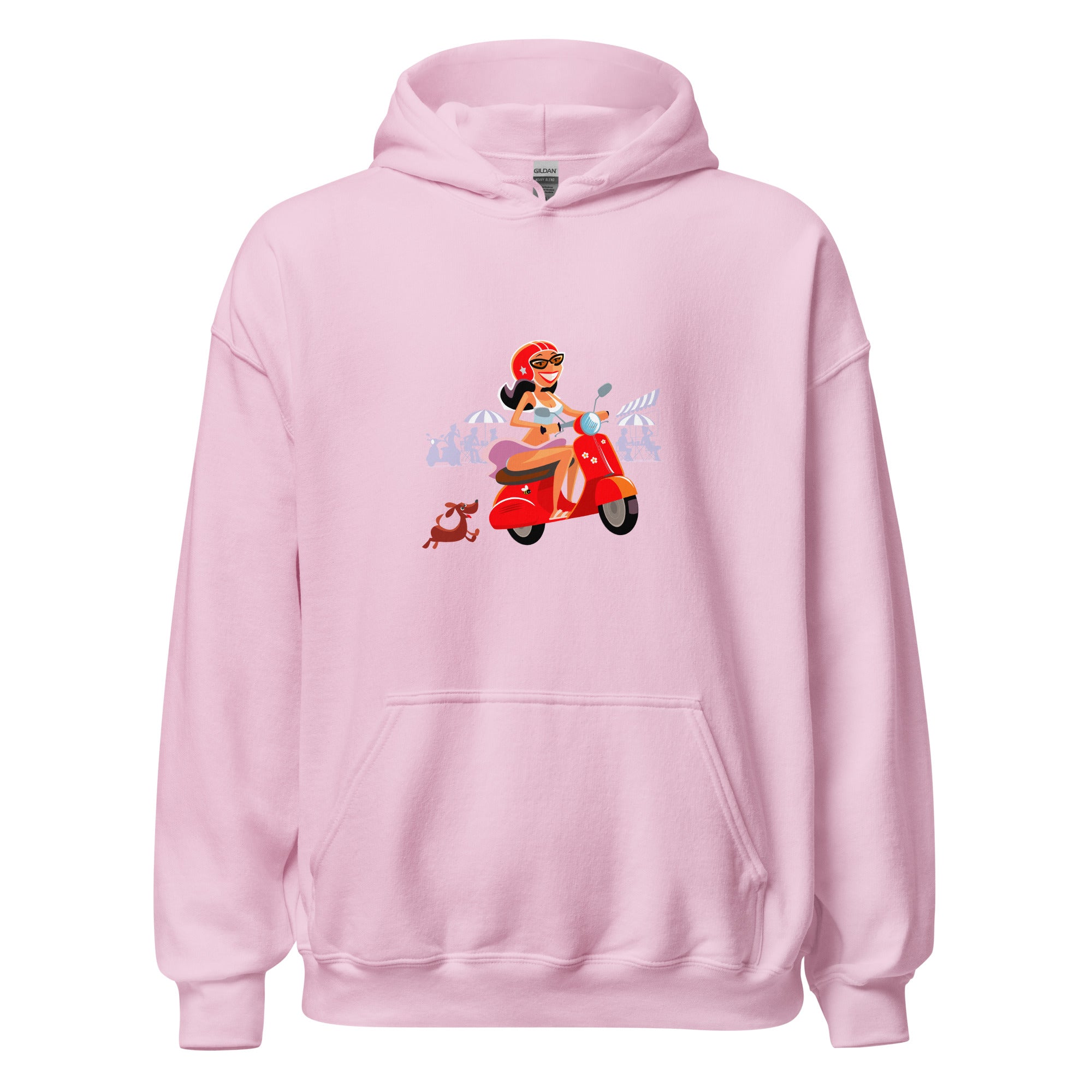 Sweat à capuche d'hiver unisexe Vespa Girl in St Tropez sur couleur claires