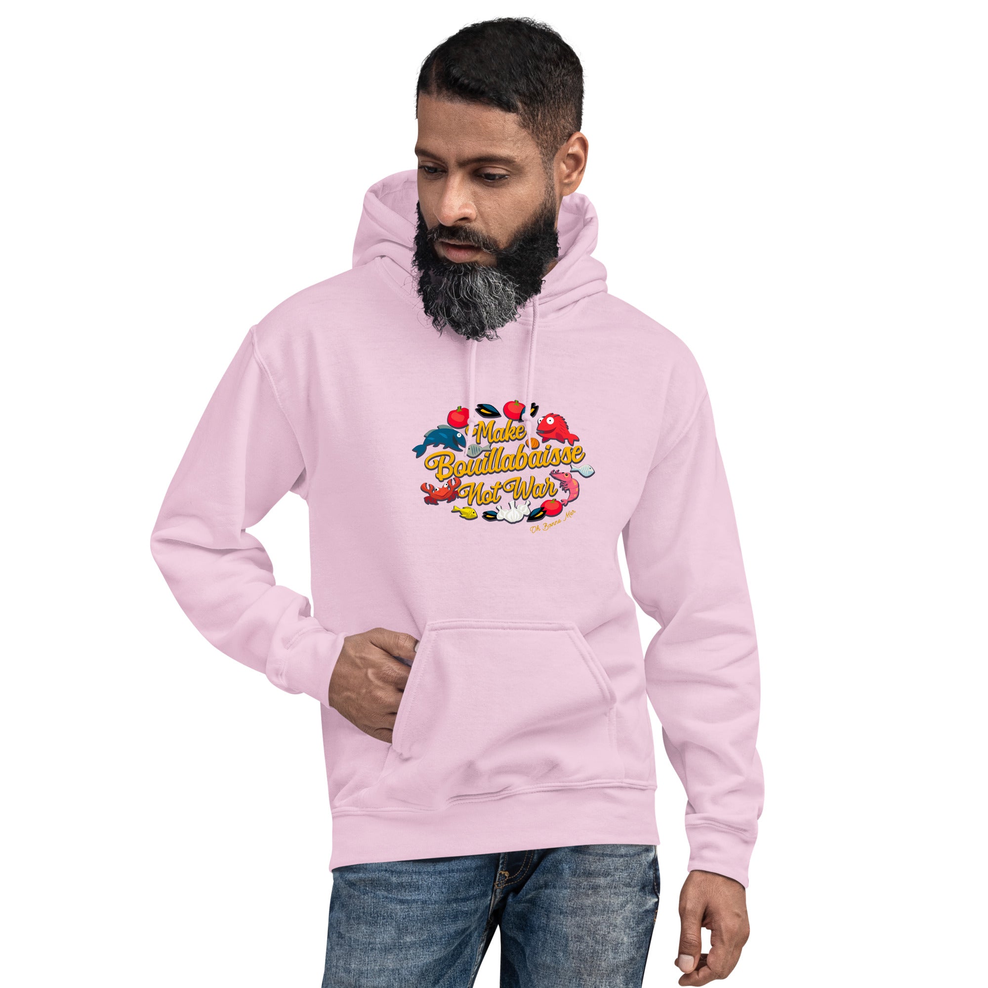 Sweat à capuche d'hiver unisexe Make Bouillabaisse Not War sur couleurs claires