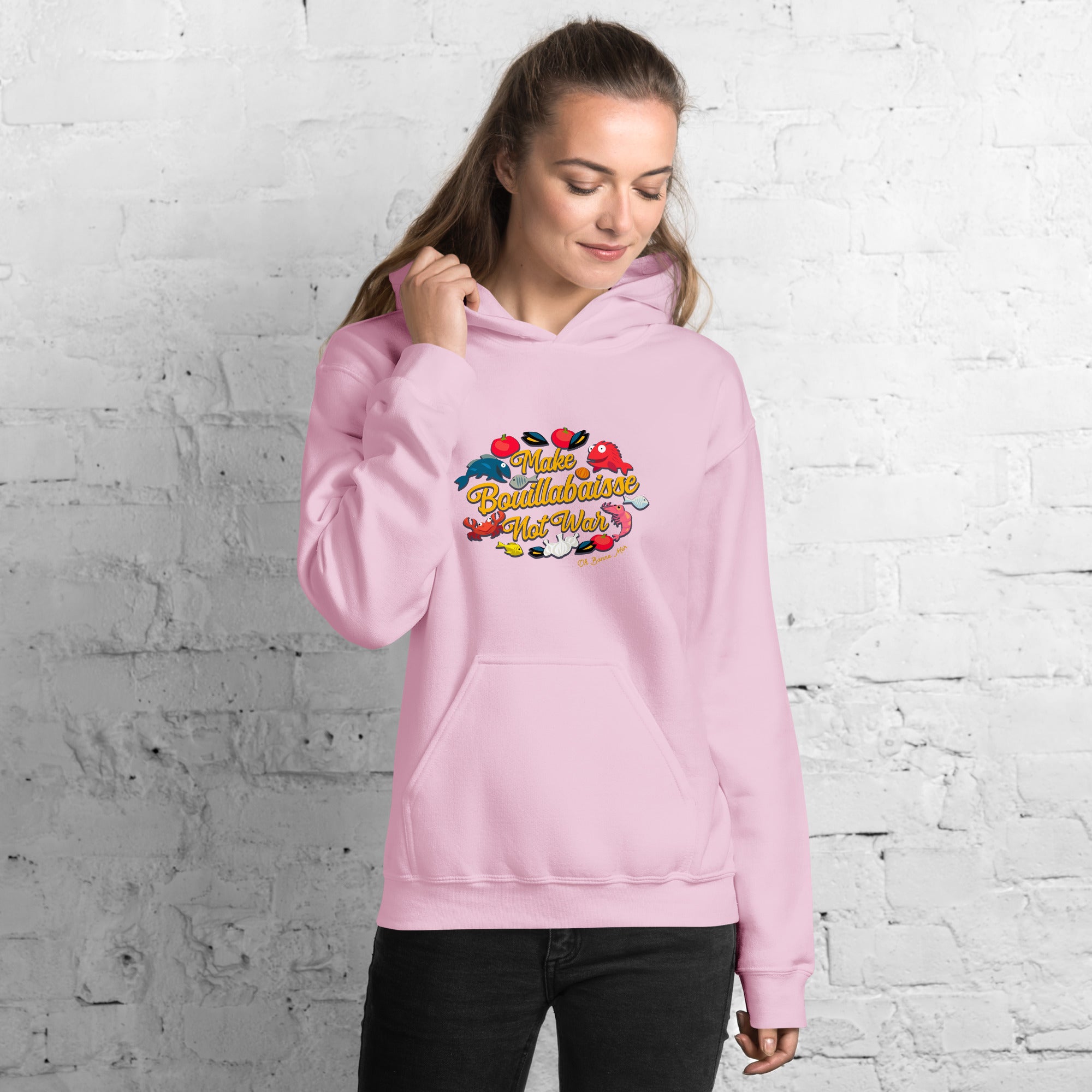 Sweat à capuche d'hiver unisexe Make Bouillabaisse Not War sur couleurs claires