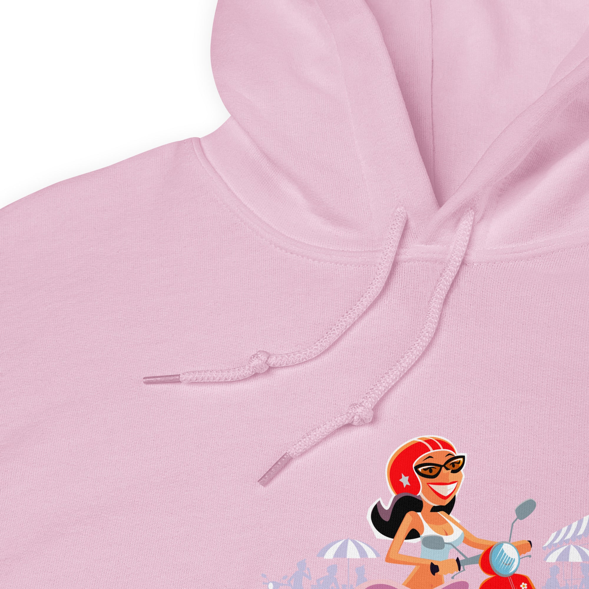 Sweat à capuche d'hiver unisexe Vespa Girl in St Tropez sur couleur claires
