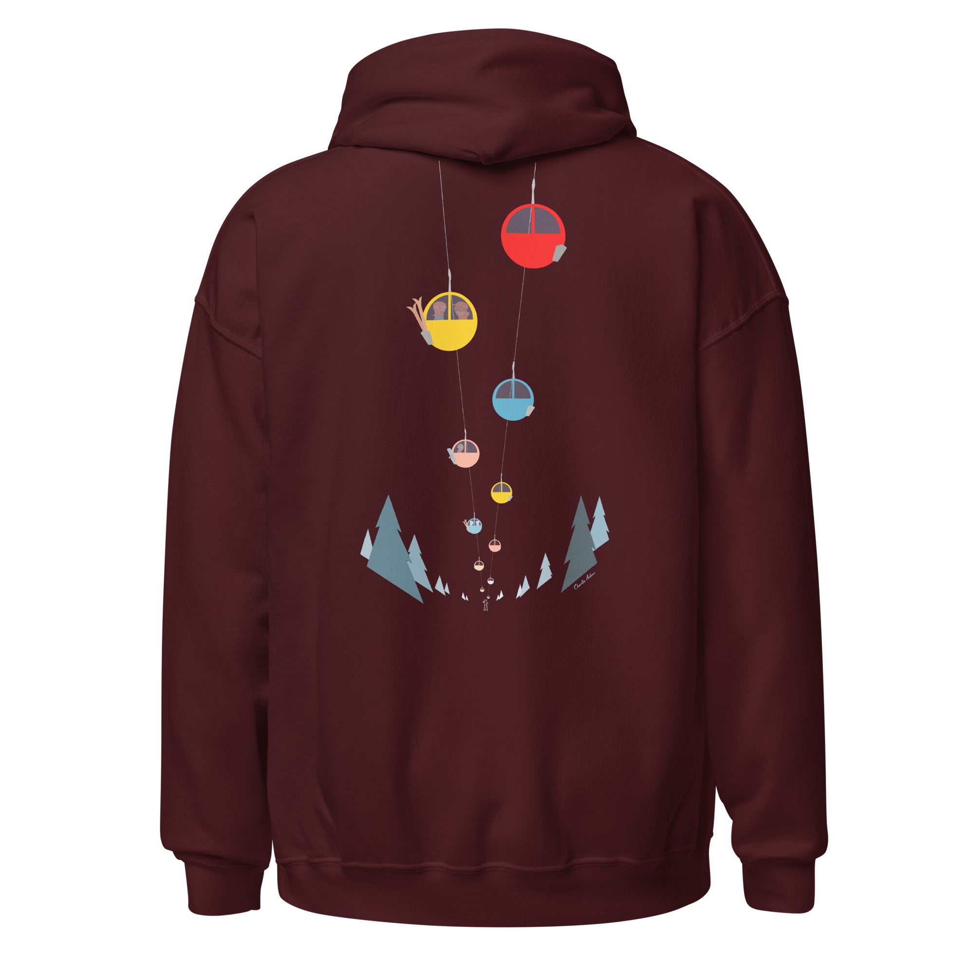 Sweat à capuche d'hiver unisexe Gondolas in the mist (face & dos)