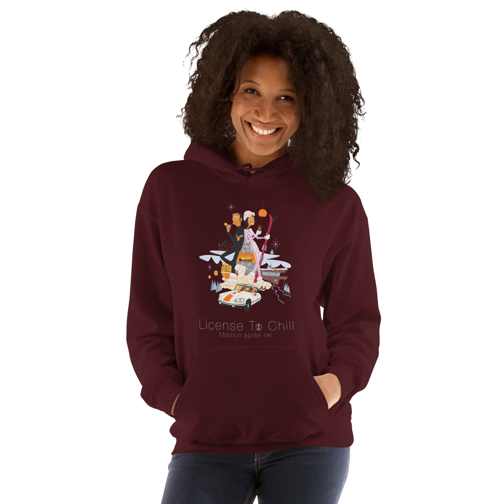 Sweat à capuche d'hiver unisexe License To Chill Mission Après-Ski sur couleurs foncées