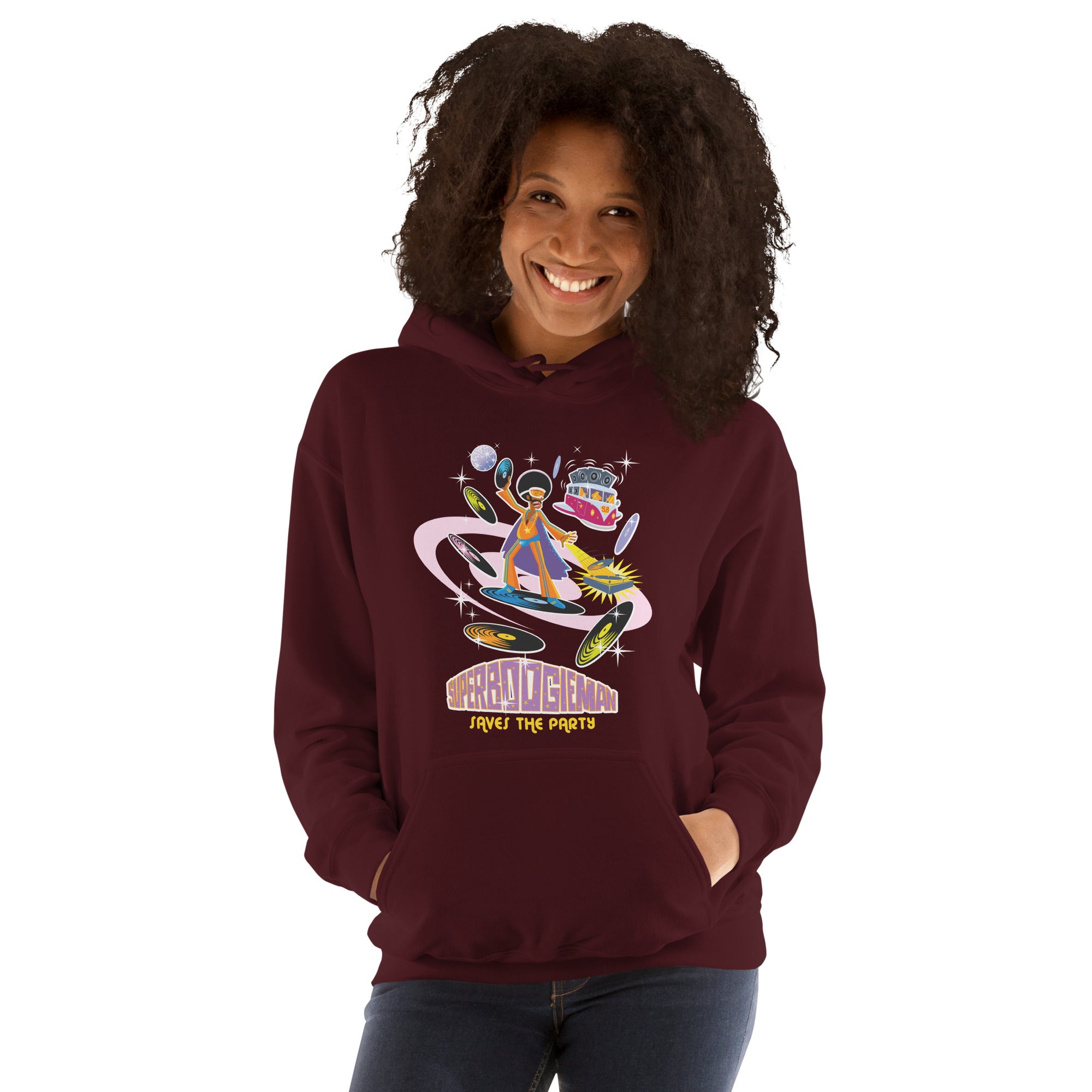 Unisex Hoodie Superboogieman Saves the Party on dark colors