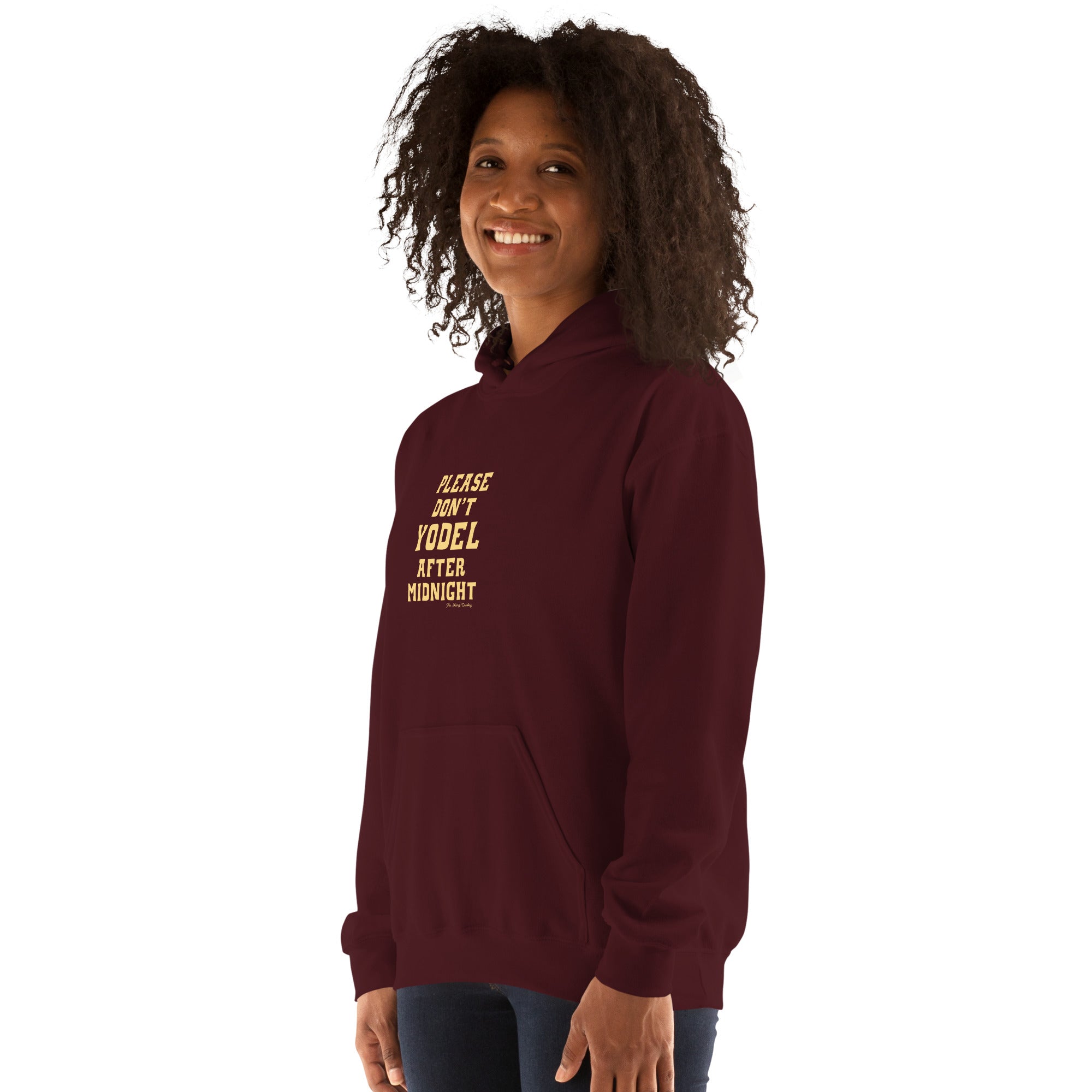 Sweat à capuche d'hiver unisexe Don't Yodel After Midnight sur fond sombre
