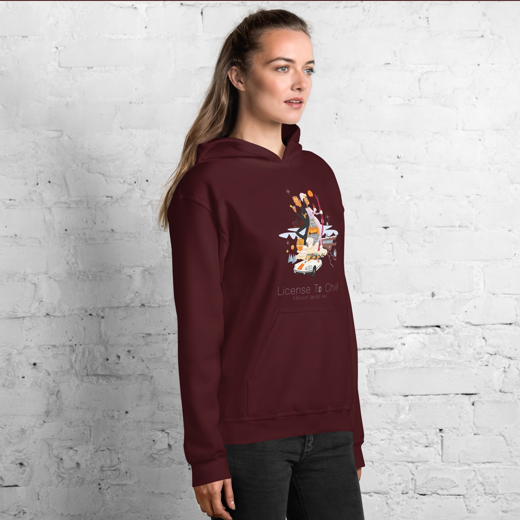 Sweat à capuche d'hiver unisexe License To Chill Mission Après-Ski sur couleurs foncées