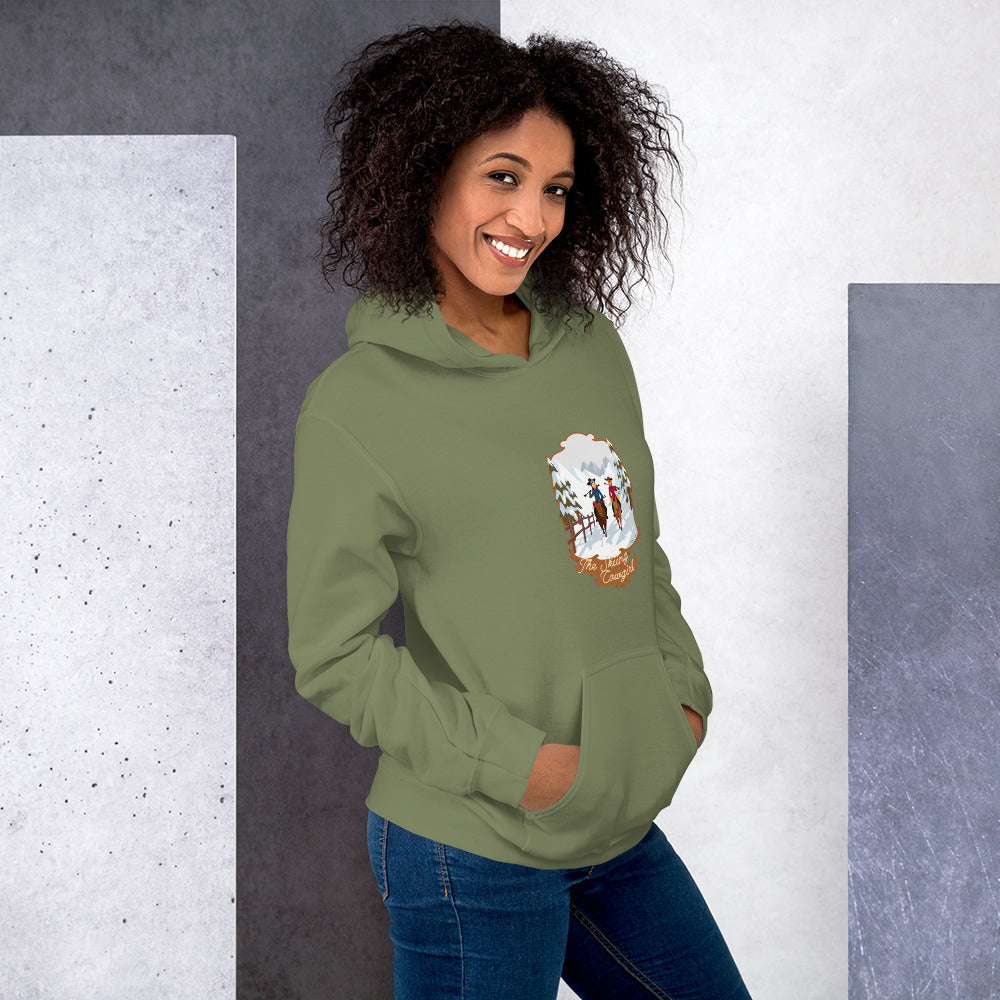 Sweat à capuche d'hiver unisexe The Skiing Cowgirl sur couleurs foncées