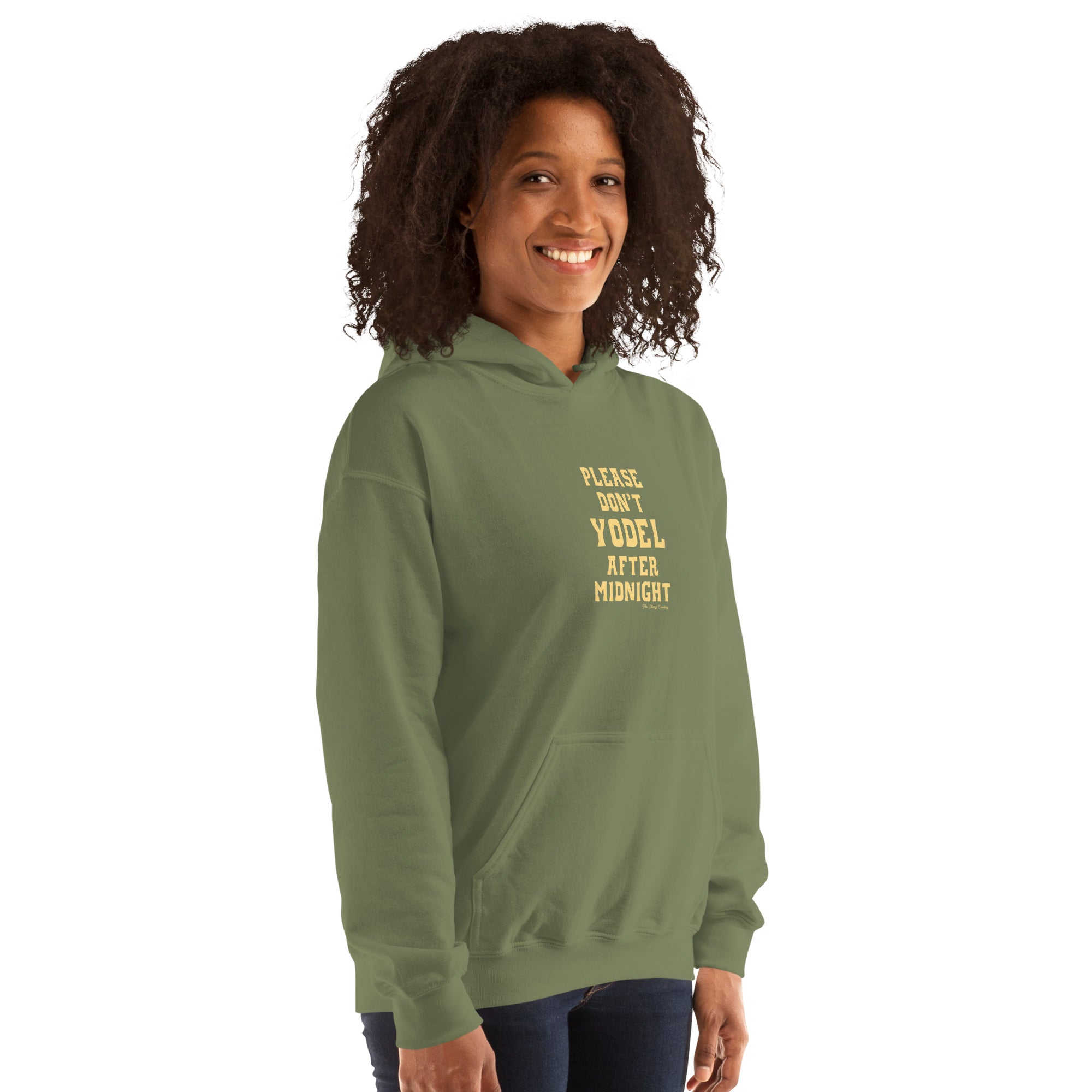 Sweat à capuche d'hiver unisexe Don't Yodel After Midnight sur fond sombre