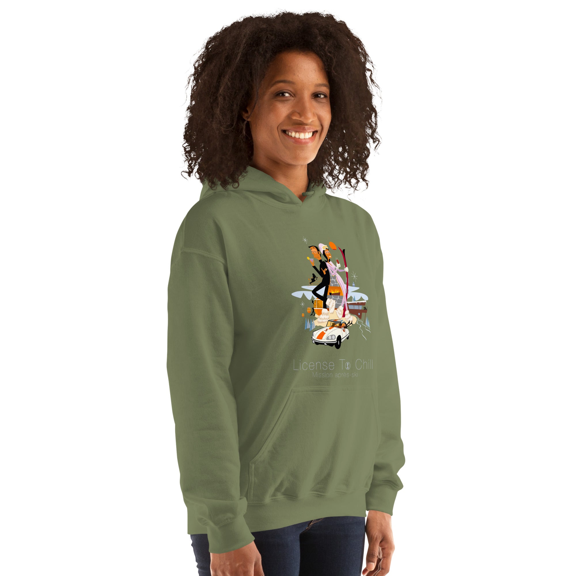 Sweat à capuche d'hiver unisexe License To Chill Mission Après-Ski sur couleurs foncées