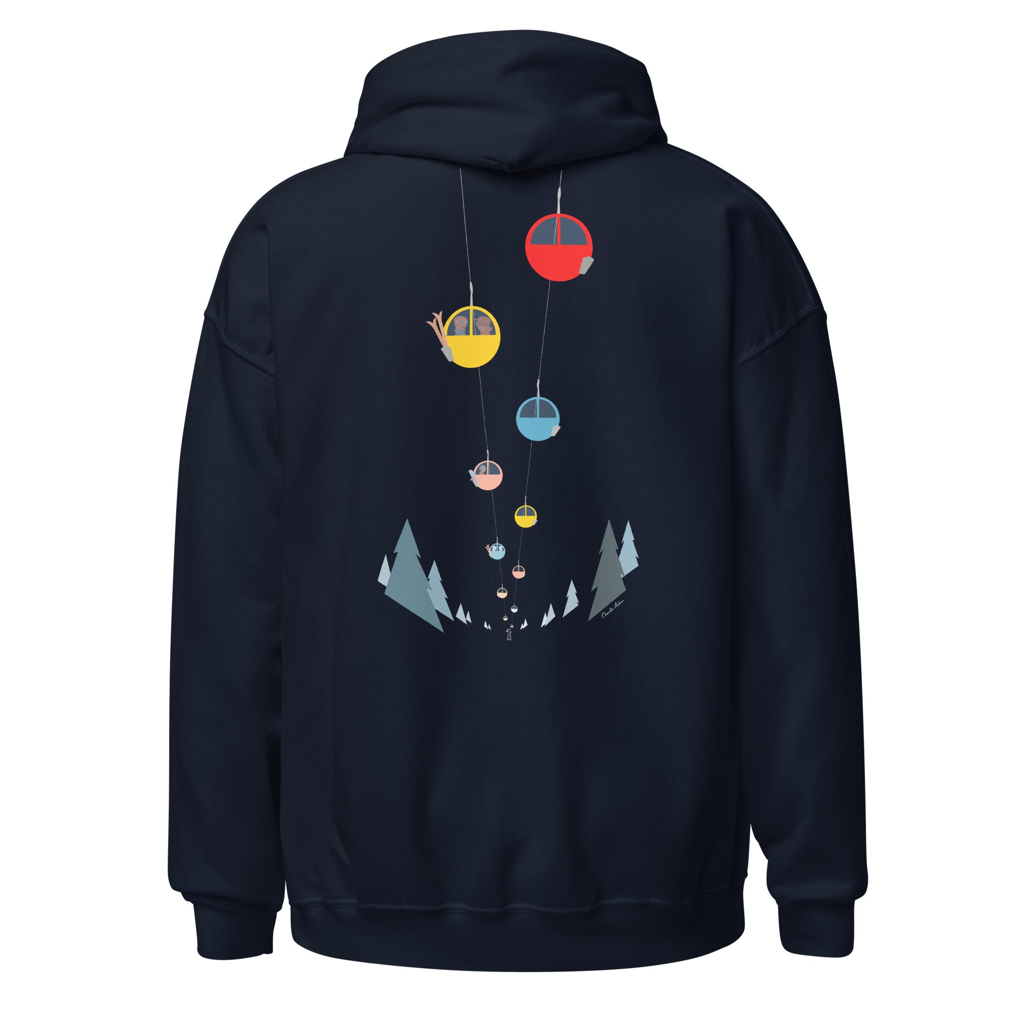 Sweat à capuche d'hiver unisexe Gondolas in the mist (face & dos)