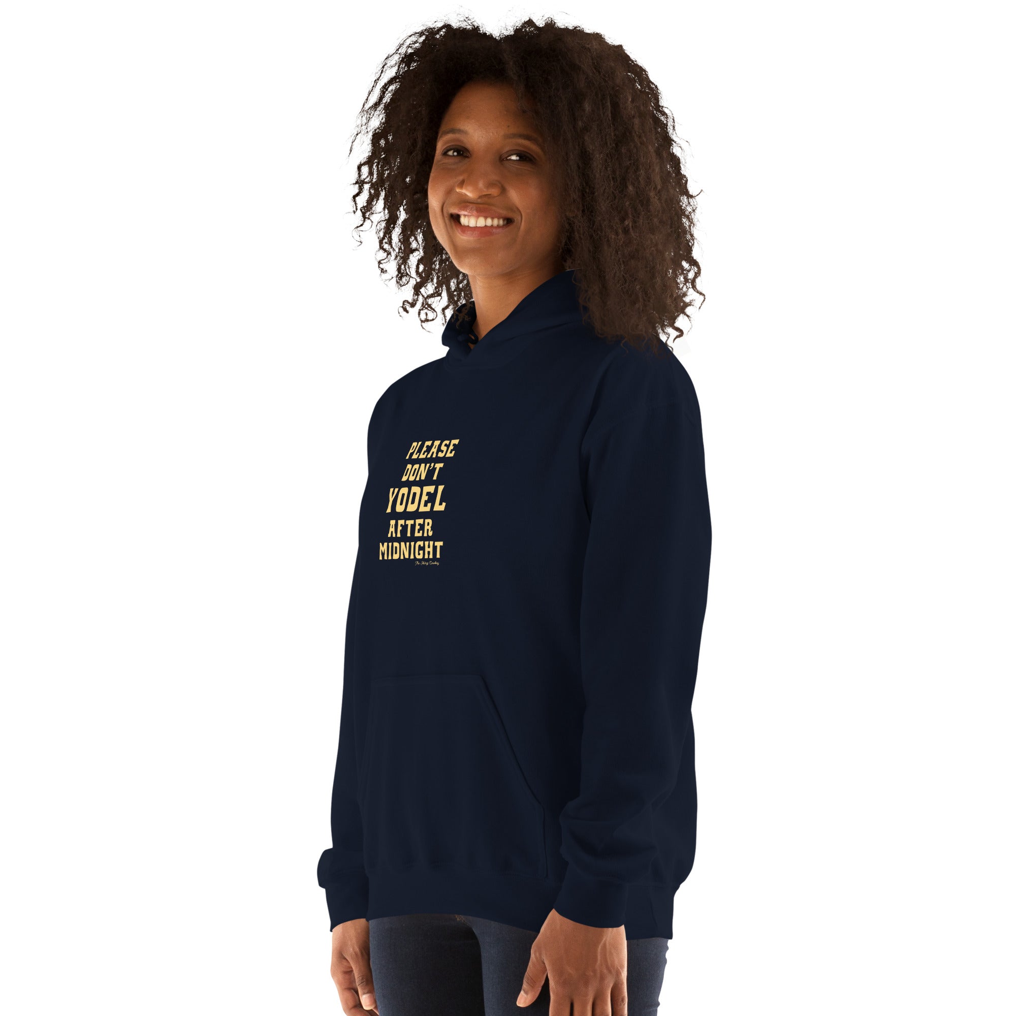 Sweat à capuche d'hiver unisexe Don't Yodel After Midnight sur fond sombre