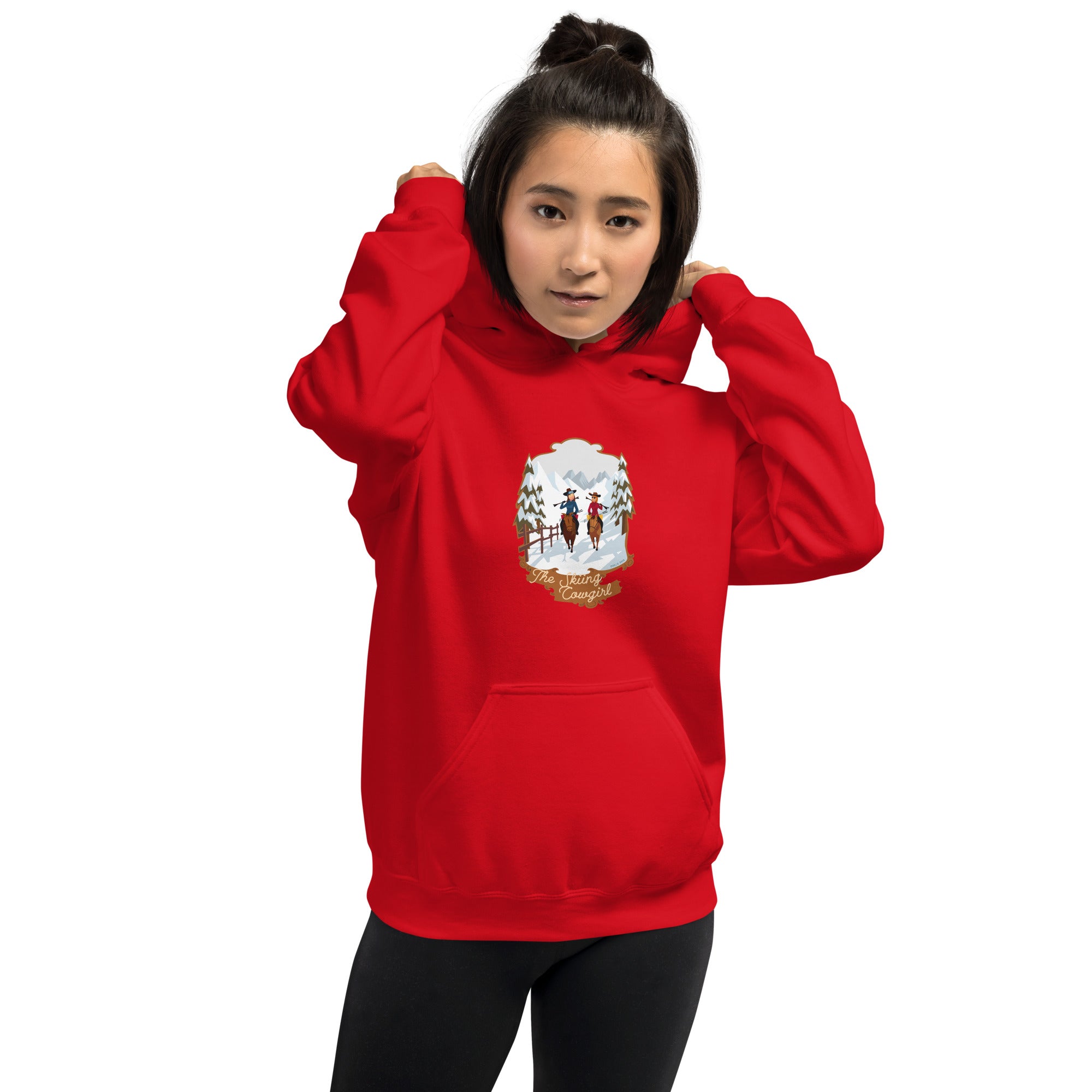 Sweat à capuche d'hiver unisexe The Skiing Cowgirl sur couleurs vives