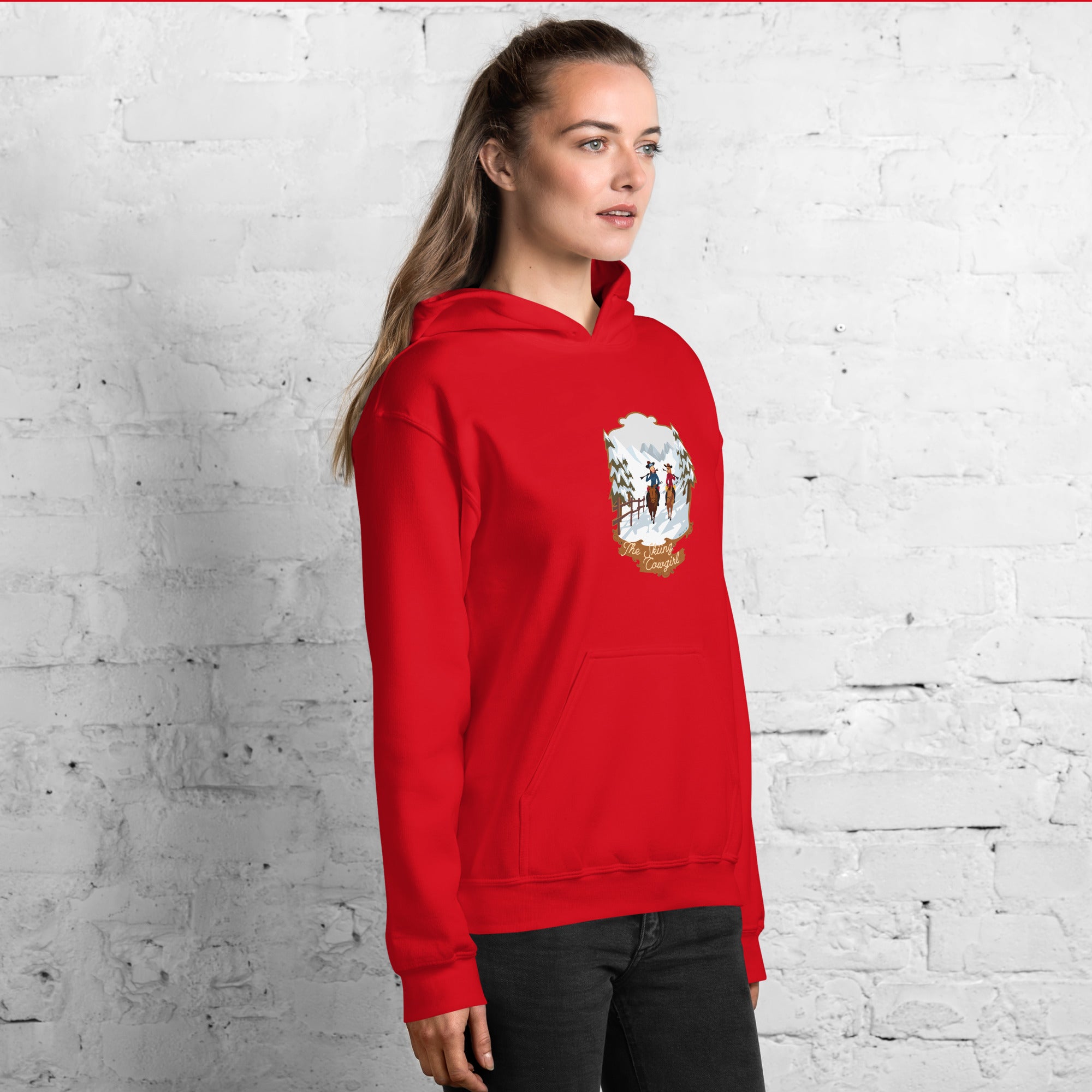 Sweat à capuche d'hiver unisexe The Skiing Cowgirl sur couleurs vives