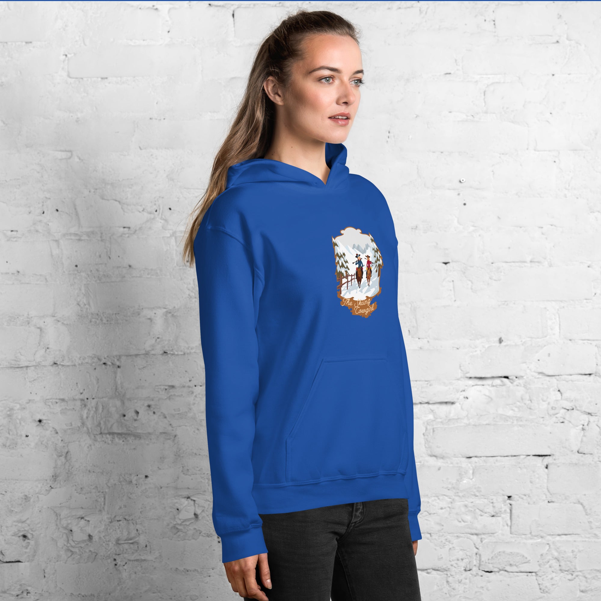 Sweat à capuche d'hiver unisexe The Skiing Cowgirl sur couleurs vives