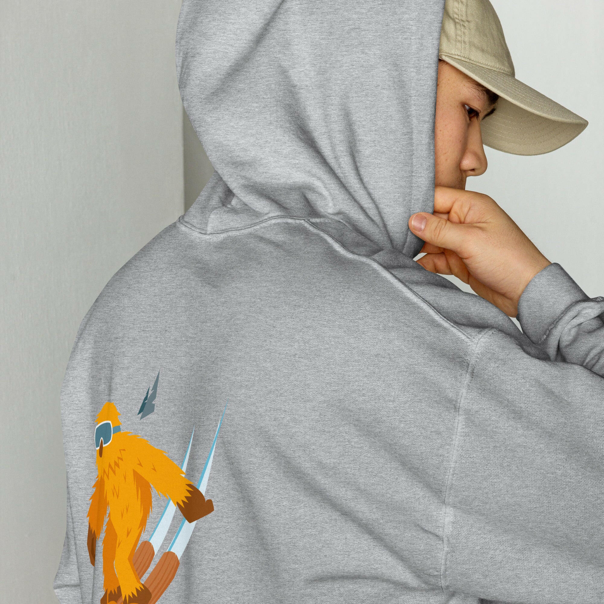 Unisex Hoodie Which skier are you? "The Thing" Yeti Skier on light colors (front & back)