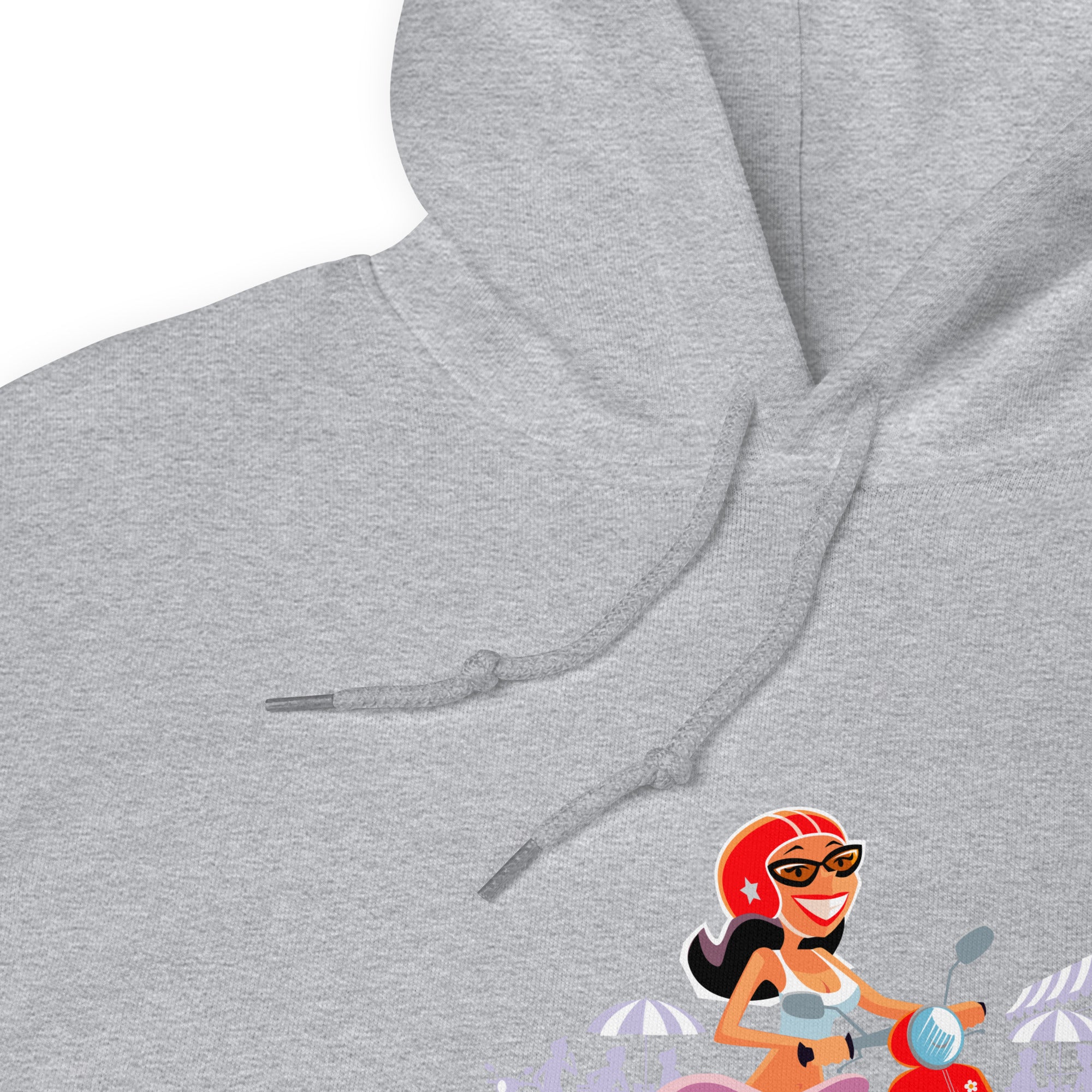 Sweat à capuche d'hiver unisexe Vespa Girl in St Tropez sur couleur claires