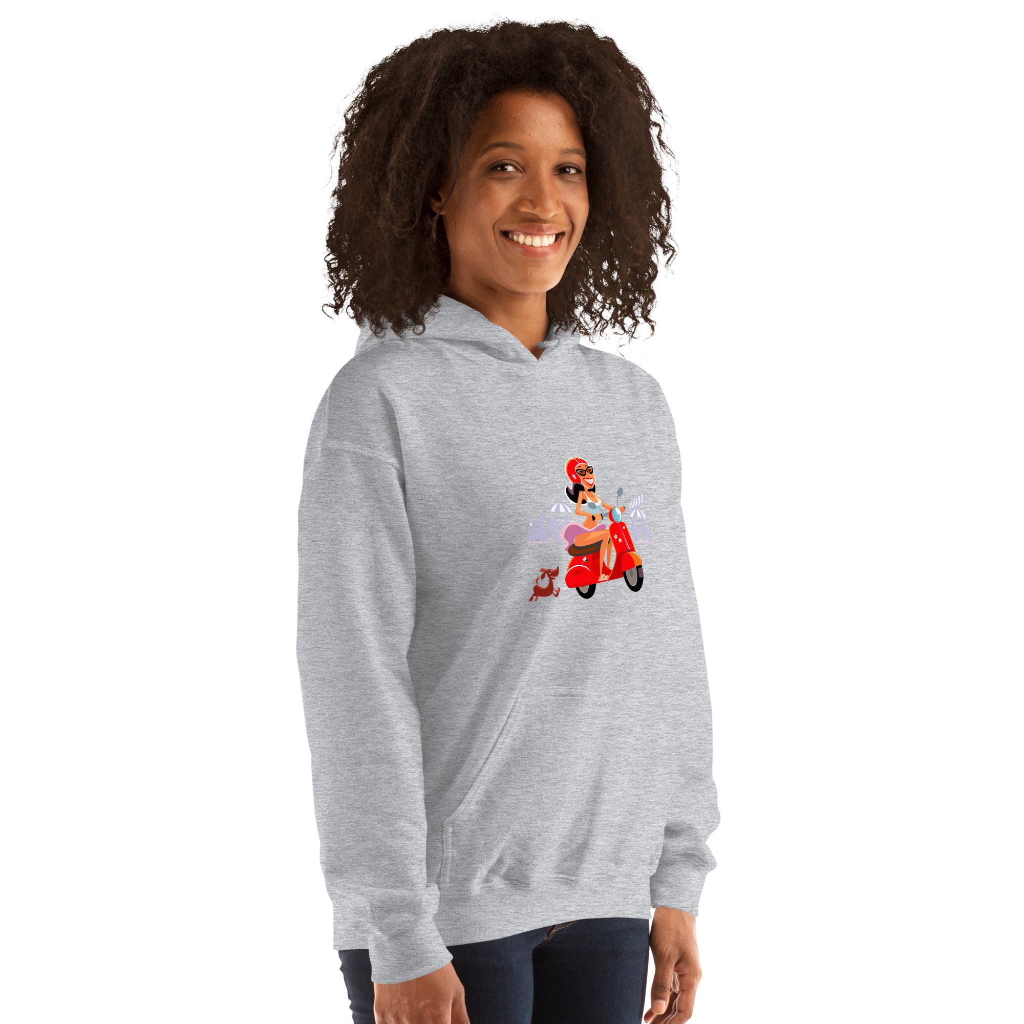 Sweat à capuche d'hiver unisexe Vespa Girl in St Tropez sur couleur claires