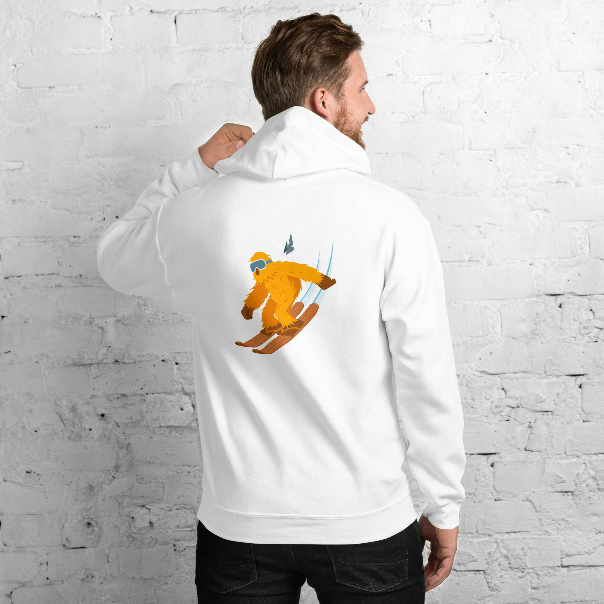 Unisex Hoodie Which skier are you? "The Thing" Yeti Skier on light colors (front & back)