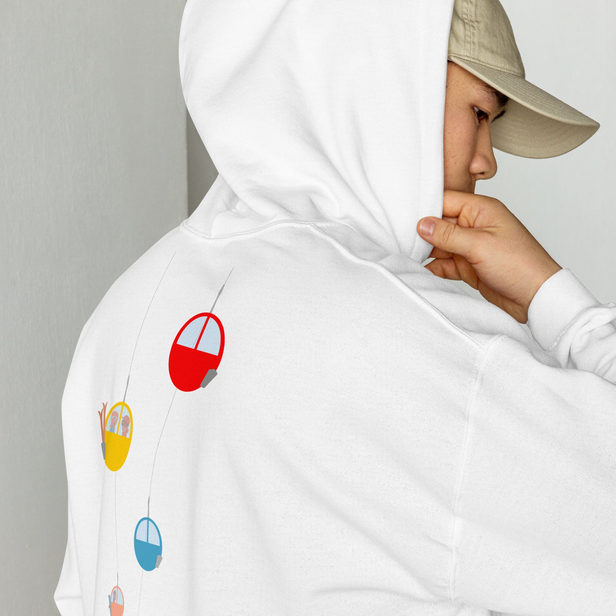 Sweat à capuche d'hiver unisexe Gondolas in the mist (face & dos)