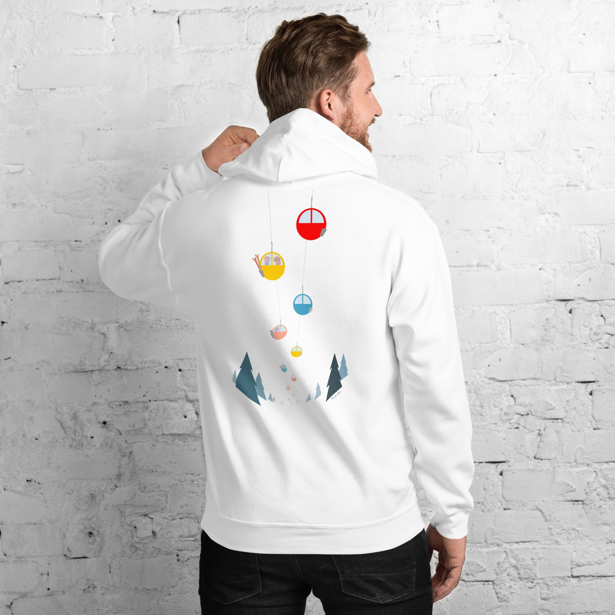 Sweat à capuche d'hiver unisexe Gondolas in the mist (face & dos)