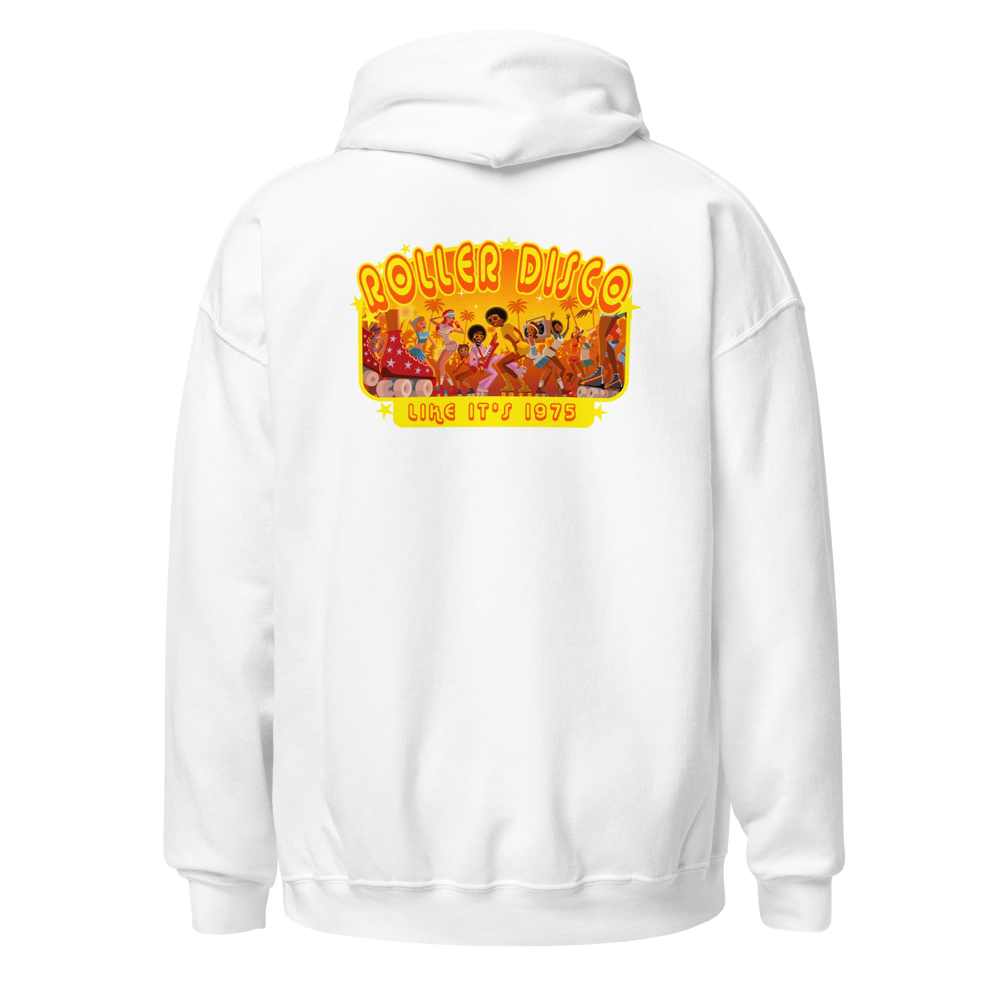 Sweat à capuche d'hiver unisexe Roller Disco 1975 sur couleurs claires (dos)