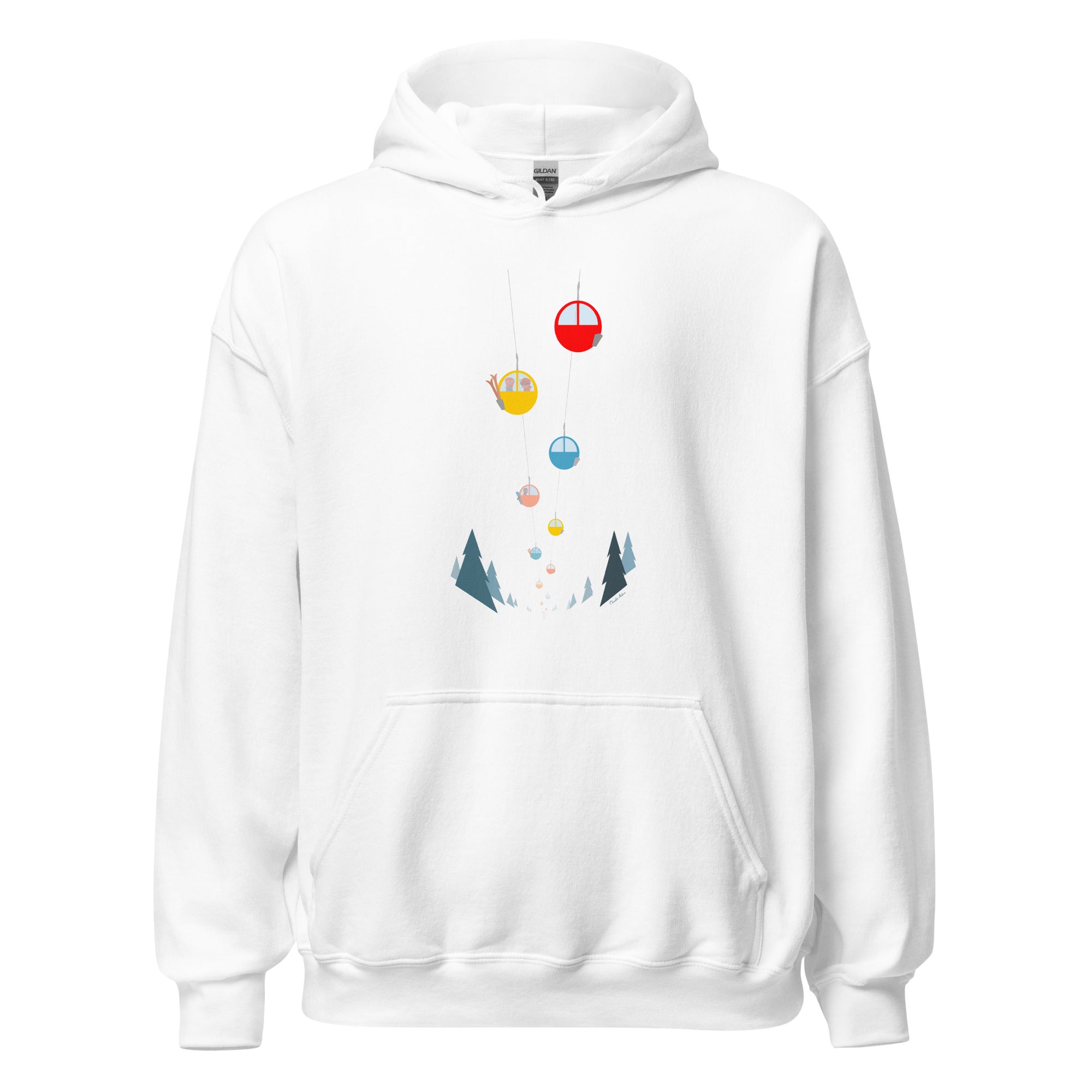 Sweat à capuche d'hiver unisexe Gondolas in the mist (face & dos)