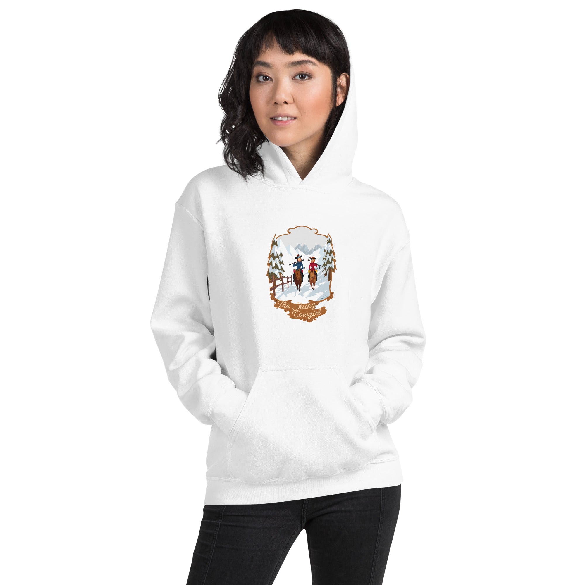 Sweat à capuche d'hiver unisexe The Skiing Cowgirl sur couleurs claires