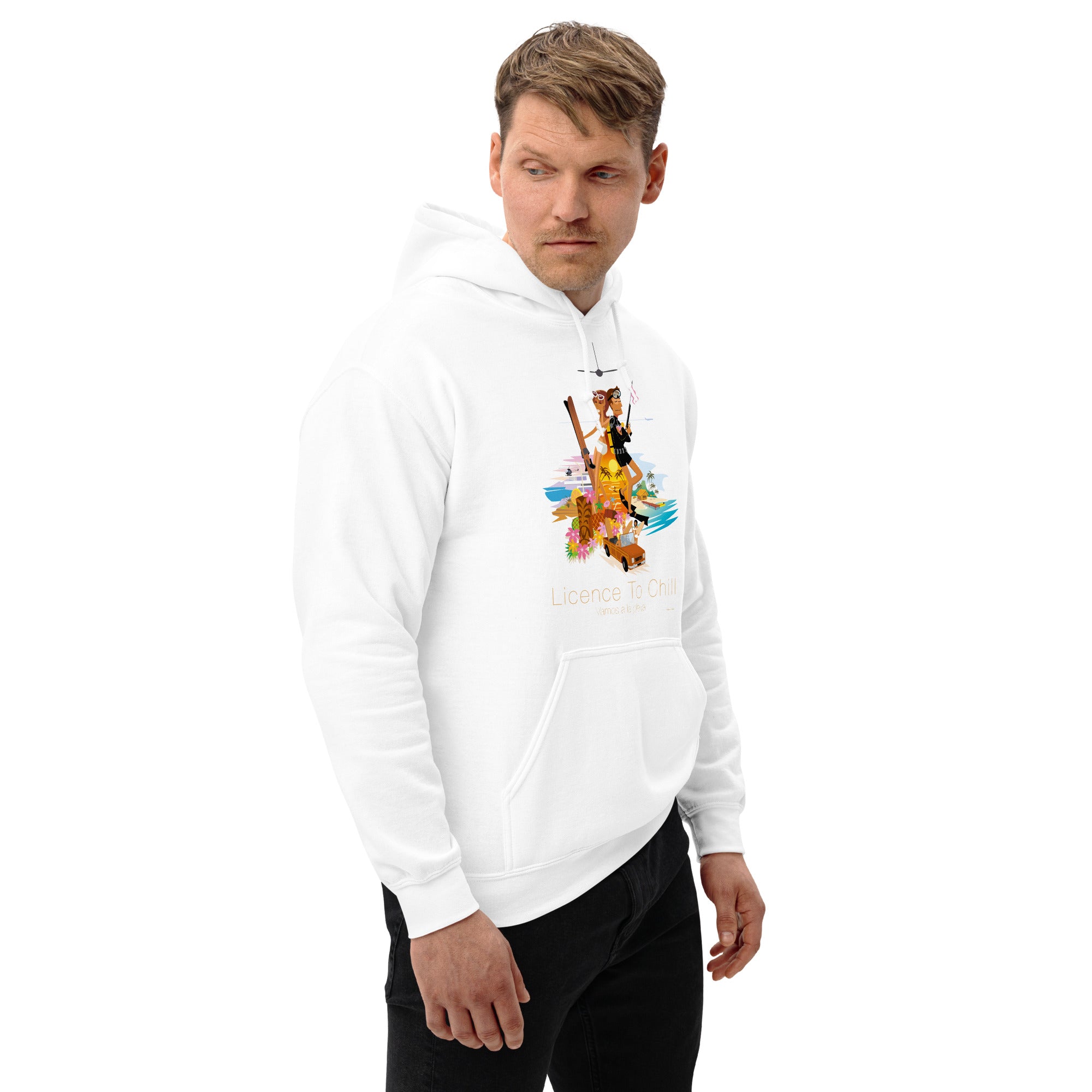 Sweat à capuche d'hiver unisexe License to Chill Vamos a la Playa sur couleurs claires