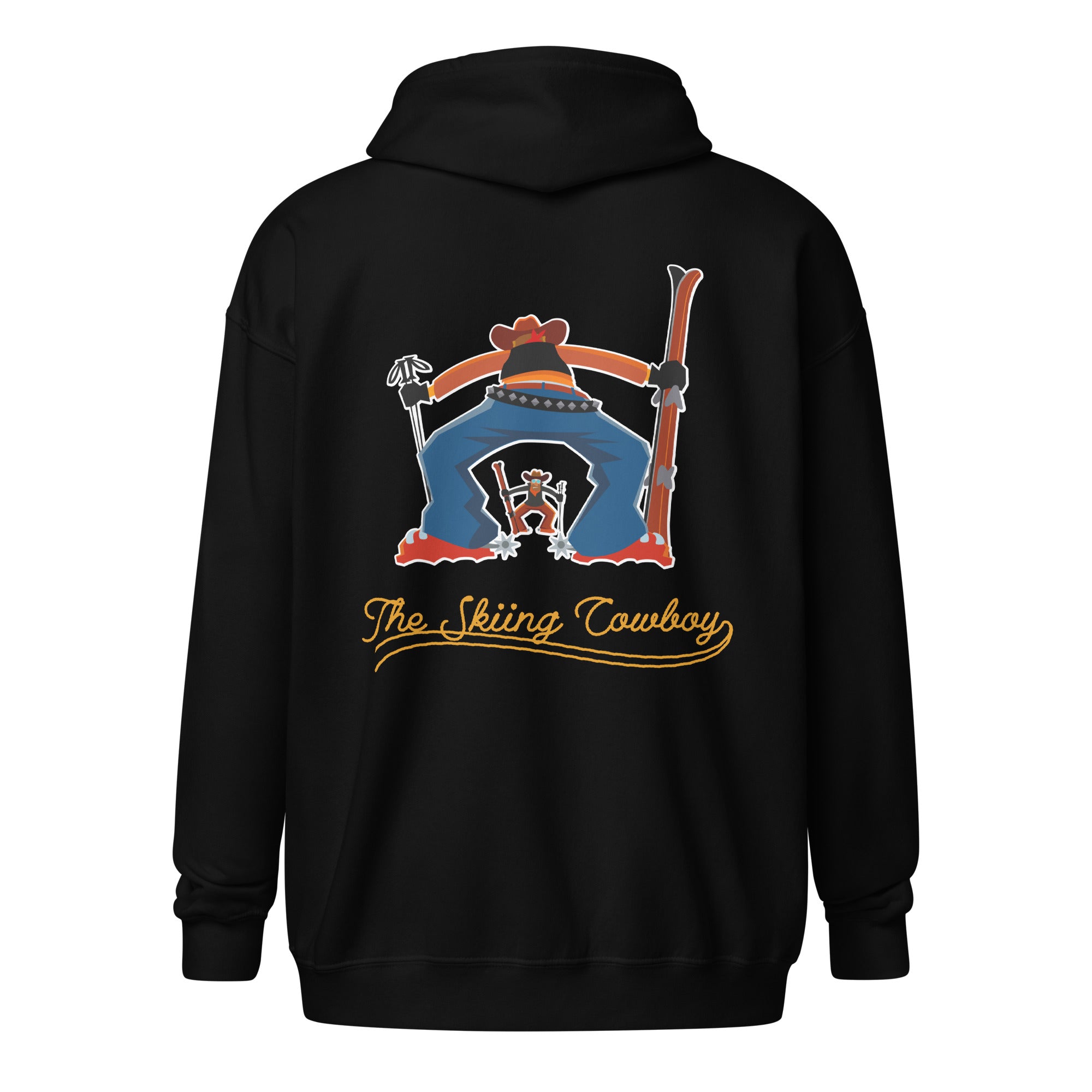 Sweat à capuche épais unisexe à fermeture éclair Skiing Cowboy & Ski Duel Outline (face & dos)