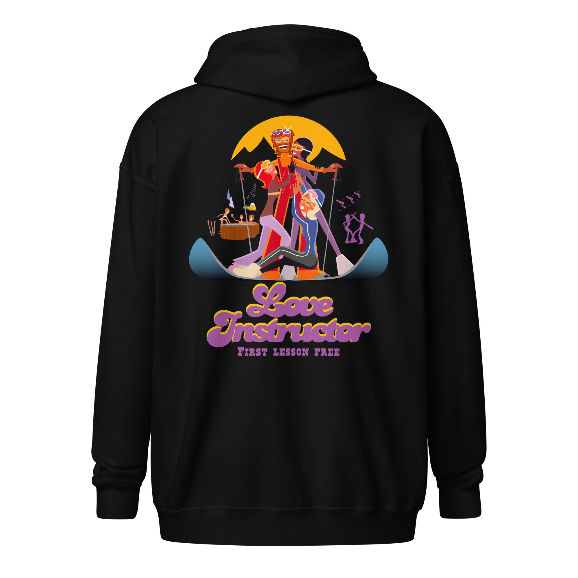 Sweat à capuche épais unisexe à fermeture éclair Which skier are you? Love Instructor First Lesson free sur couleurs foncées (face & dos)